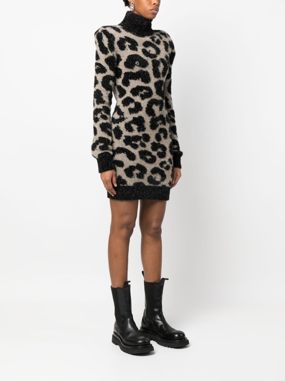 shoulder-pads leopard-print dress - 3