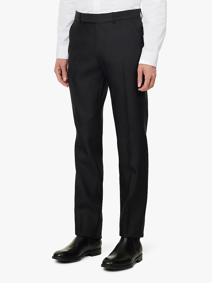 Classic two-slip-pockets tapered-leg regular-fit wool and silk-blend trousers - 3