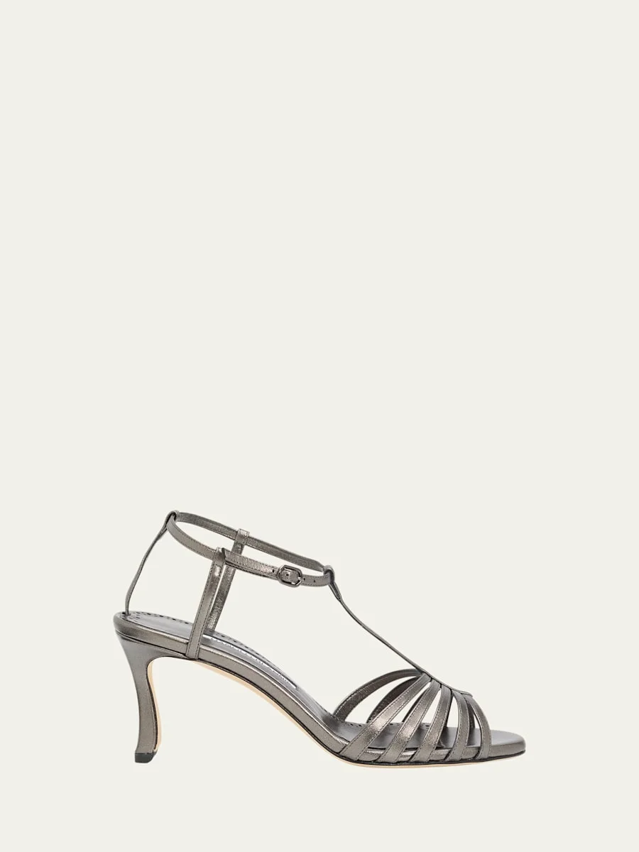 90mm Fulconpla Metallic Leather Caged Sandals - 1