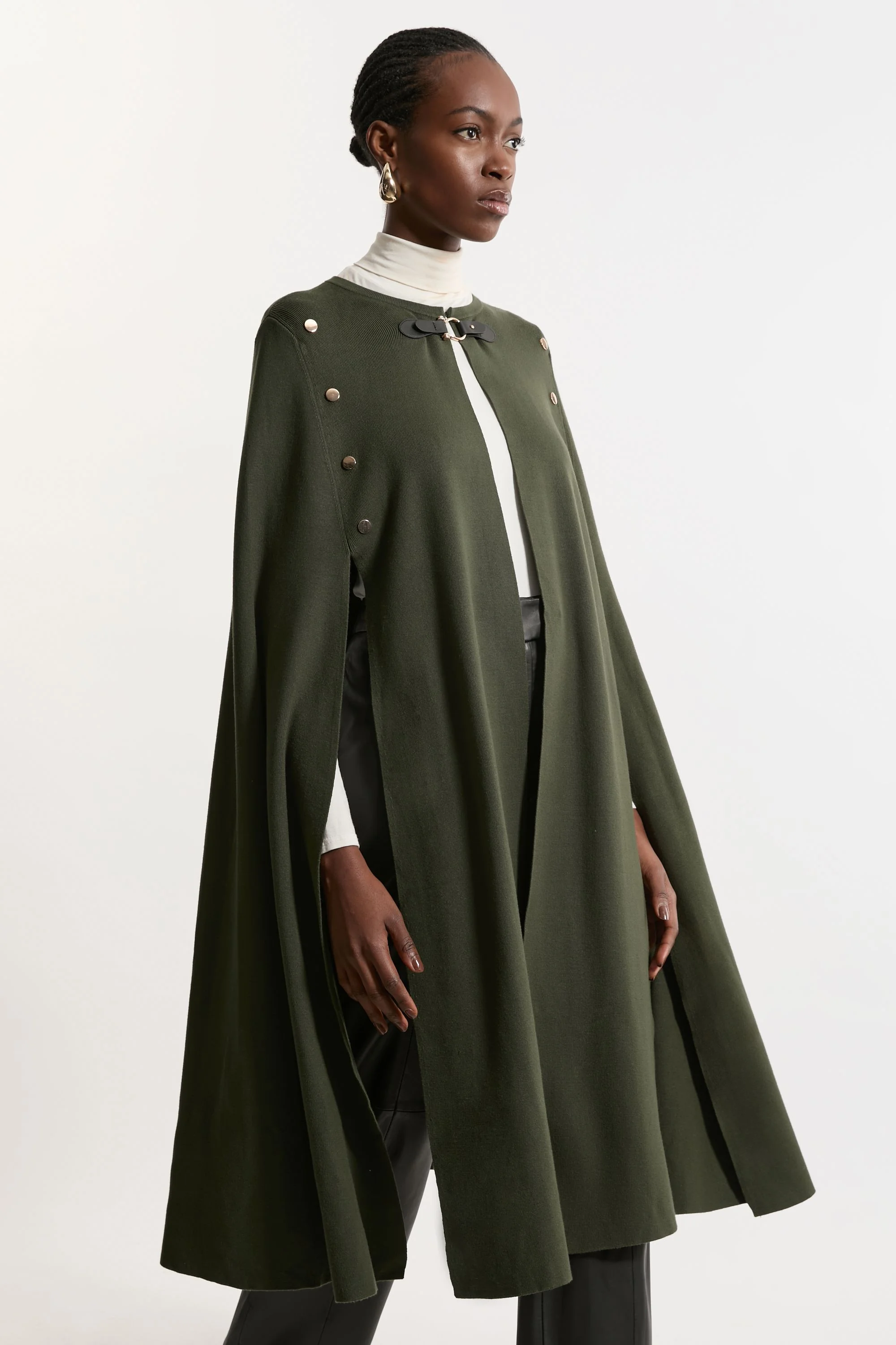 Viscose Blend Military Knit Longline Cape - 1