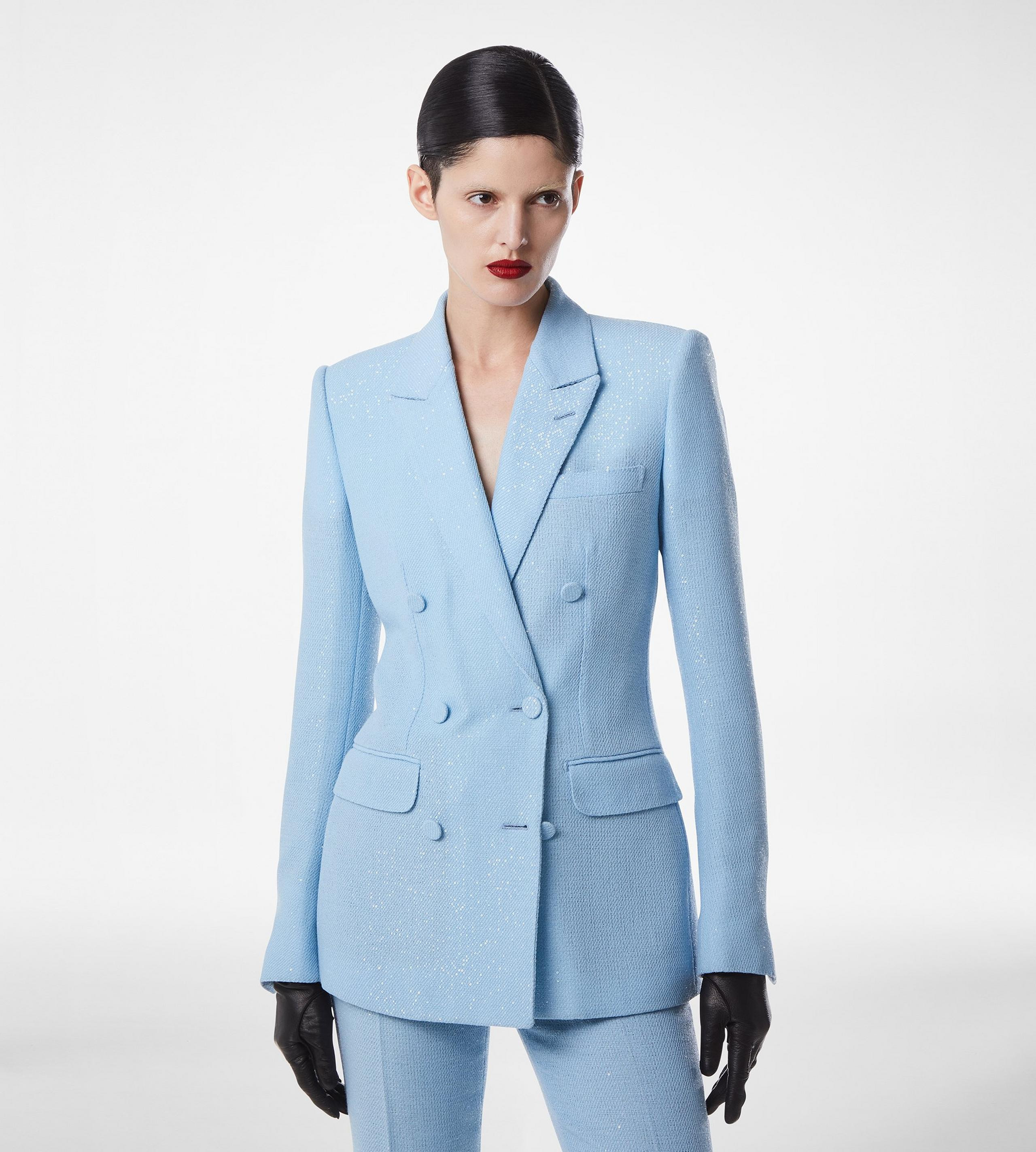 SEQUINED WOOL BLEND CREPE DOUBLE BREASTED JACKET - 3