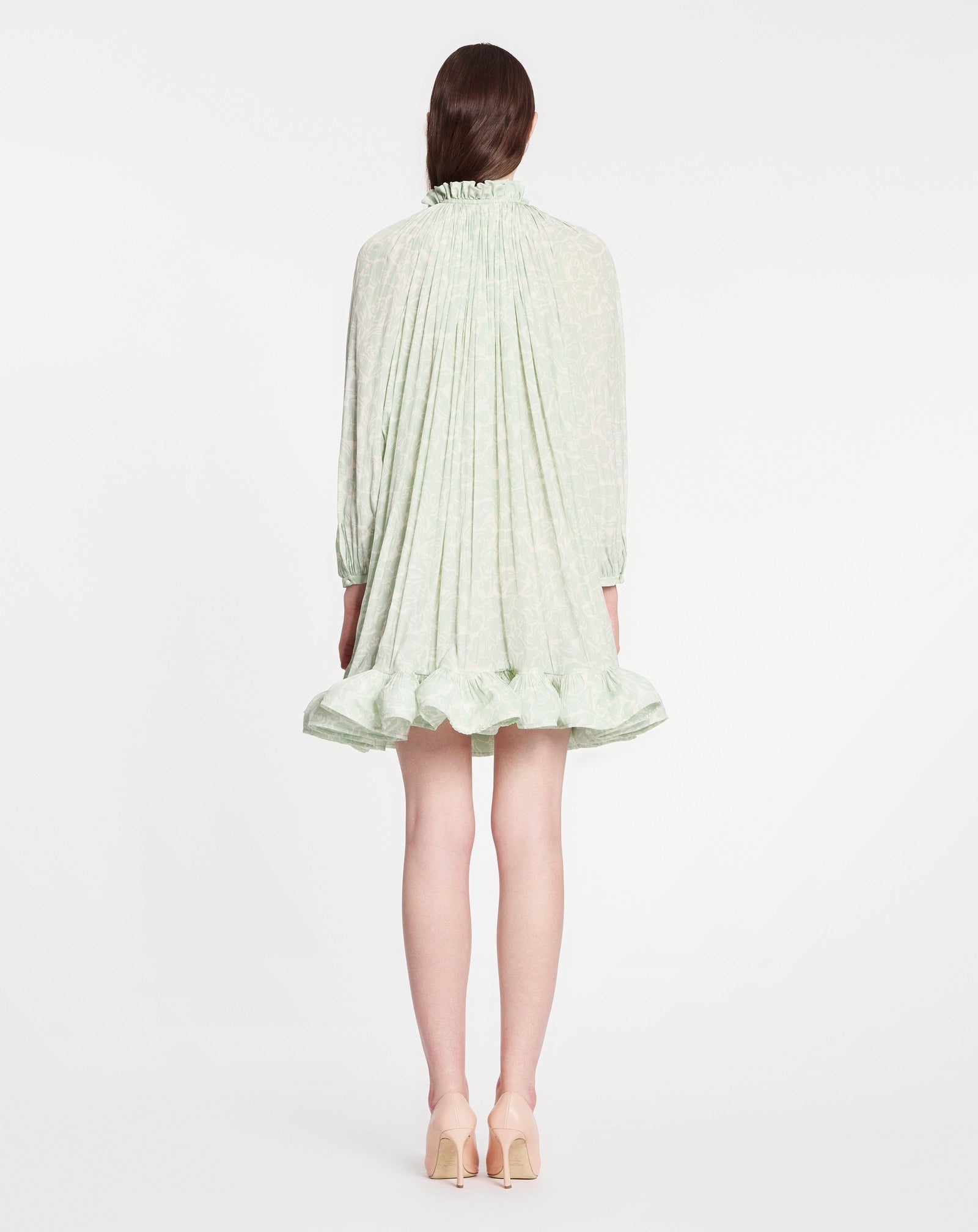 LONG SLEEVE MINI DRESS WITH RUFFLES IN FLOWER PRINT CHARMEUSE - 4