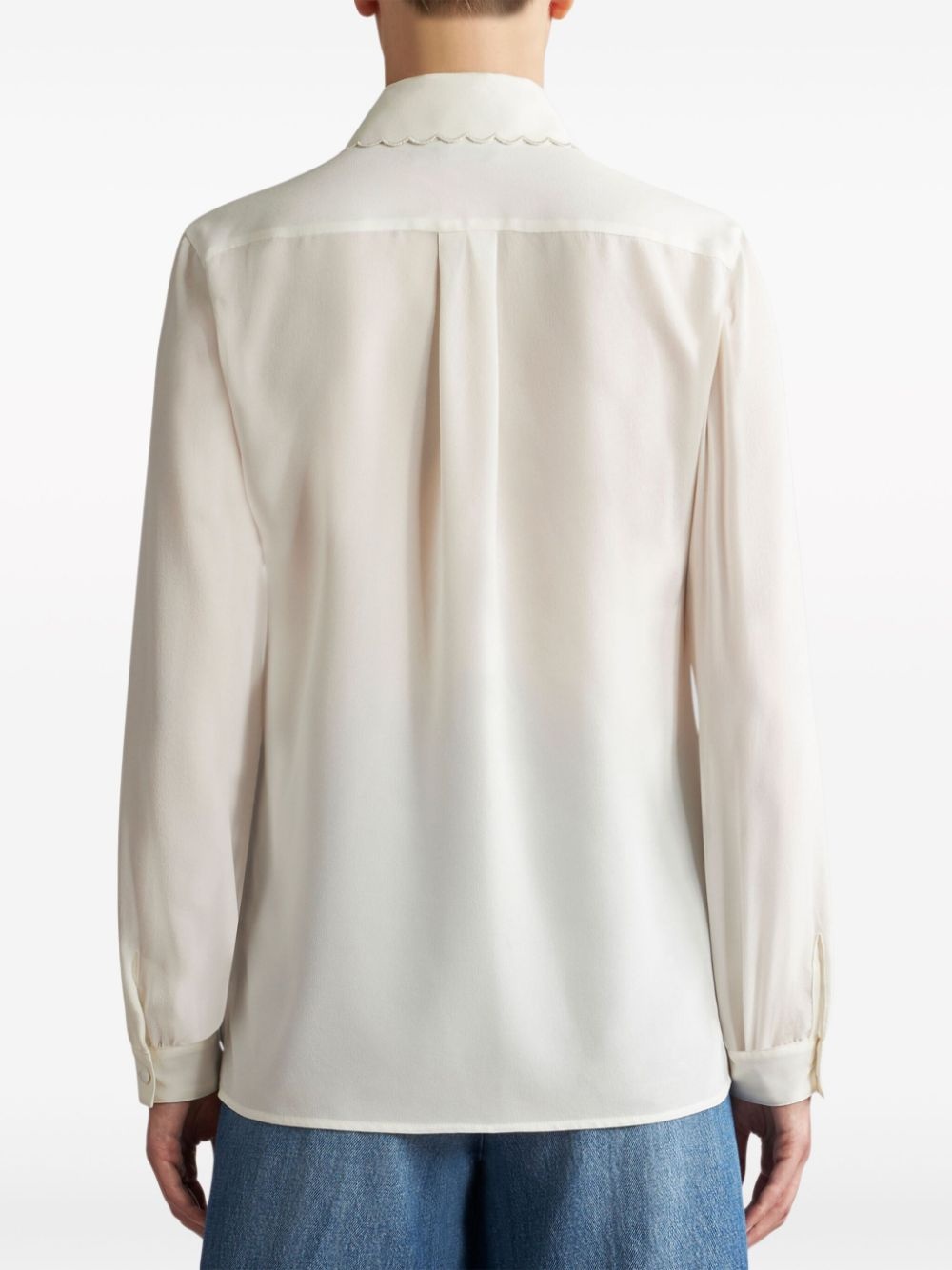 scallop-trim crepe de chine shirt - 4