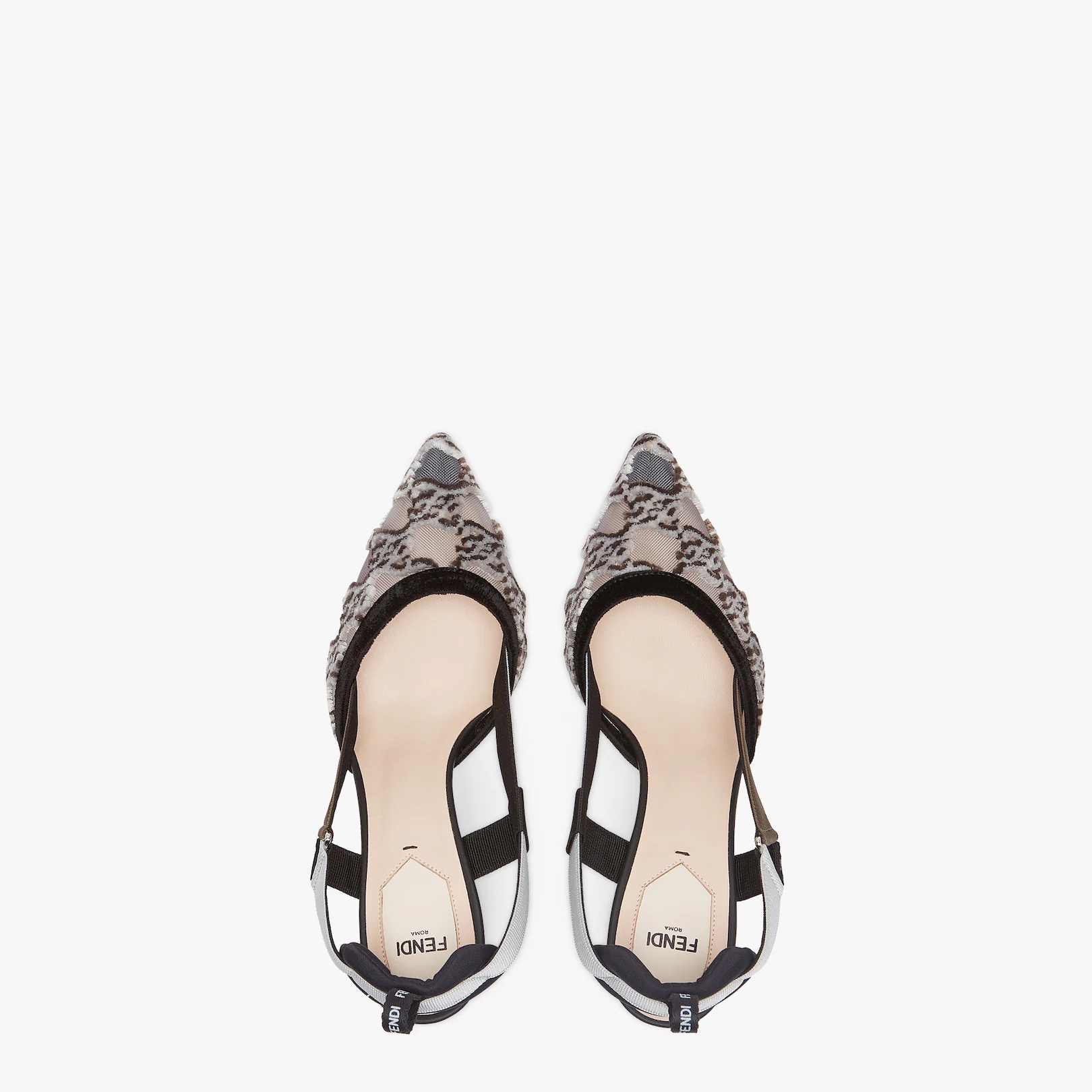 Gray mesh and embroidery high-heeled slingbacks - 4