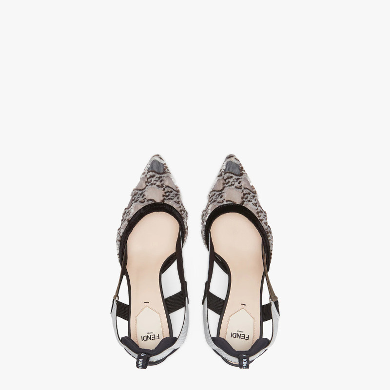 Gray mesh and embroidery high-heeled slingbacks 4