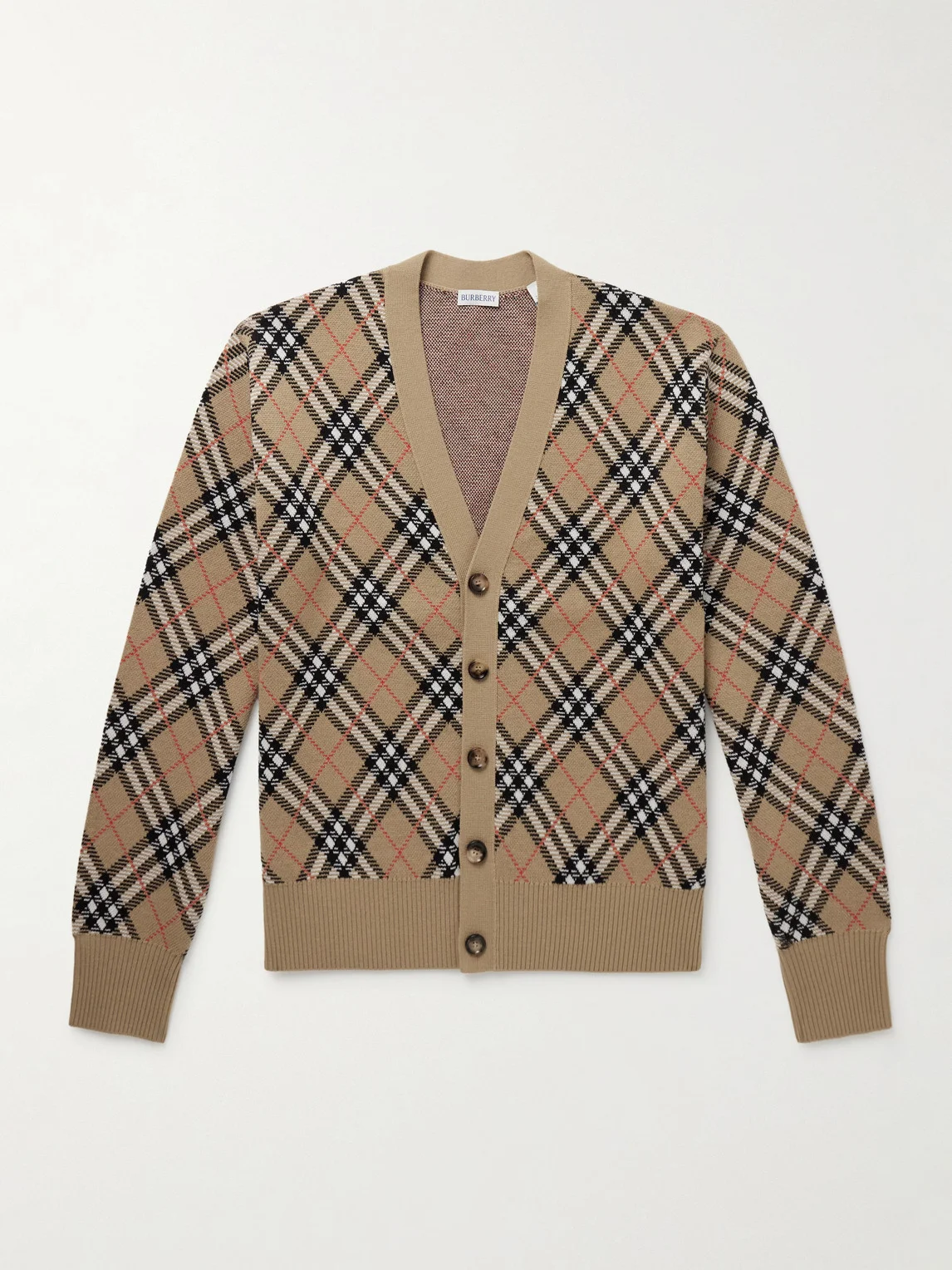 Checked Jacquard-Knit Wool-Blend Cardigan - 1