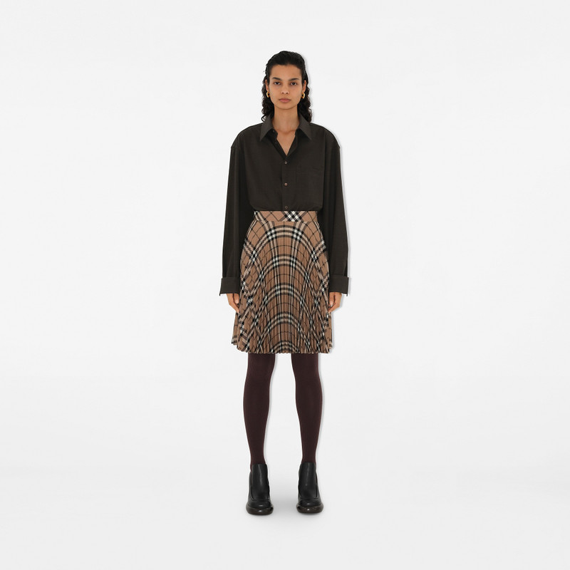 Burberry Pleated Check Wool Blend Skirt outlook