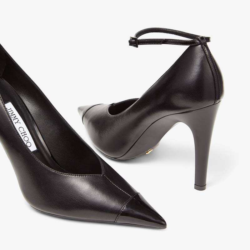 Cierra Pump 100 Black Luxe Nappa Leather Pump with Black Patent Heel and Toe Detail 4