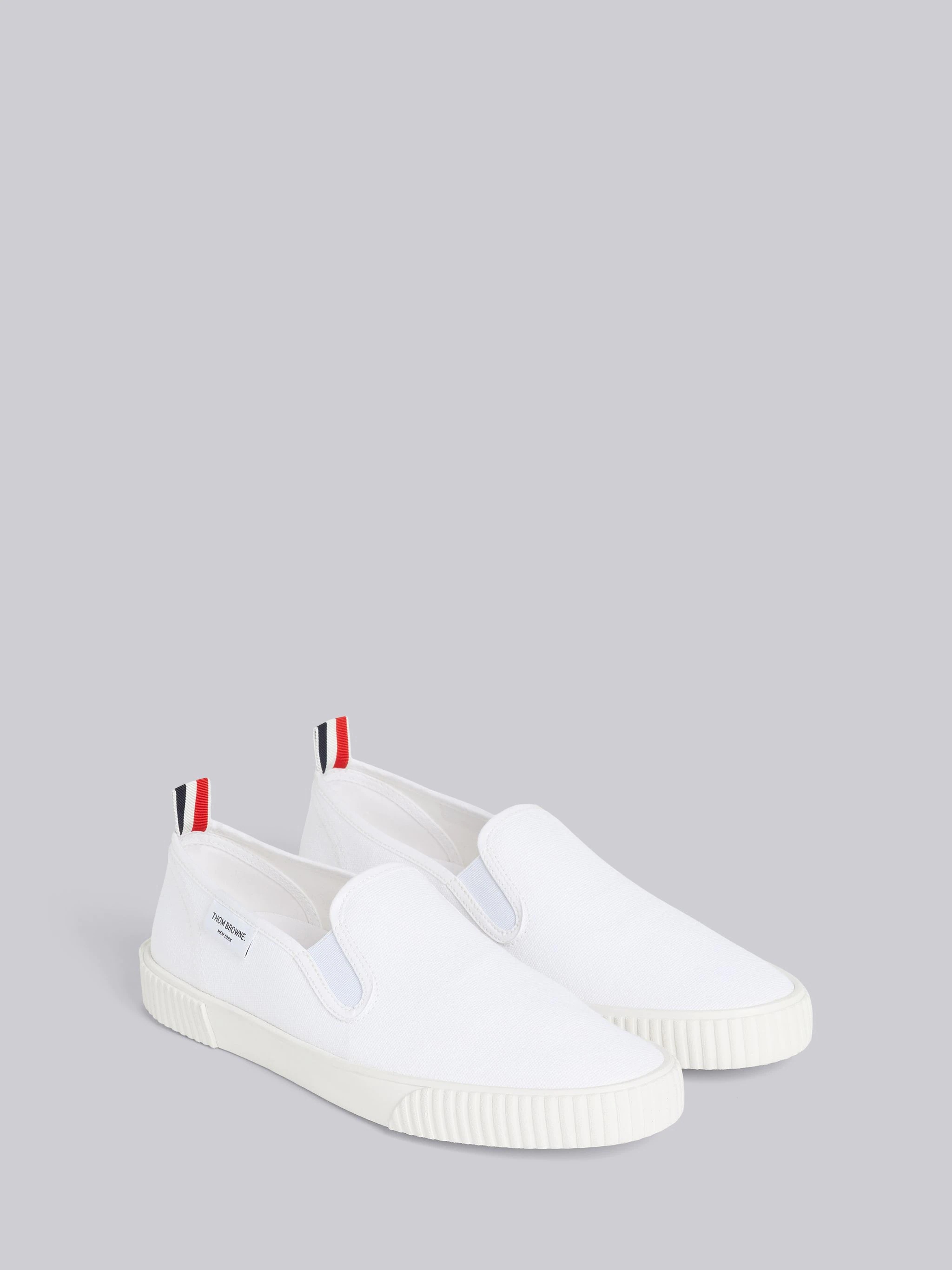 White Cotton Canvas Slip-On Heritage Trainer - 3