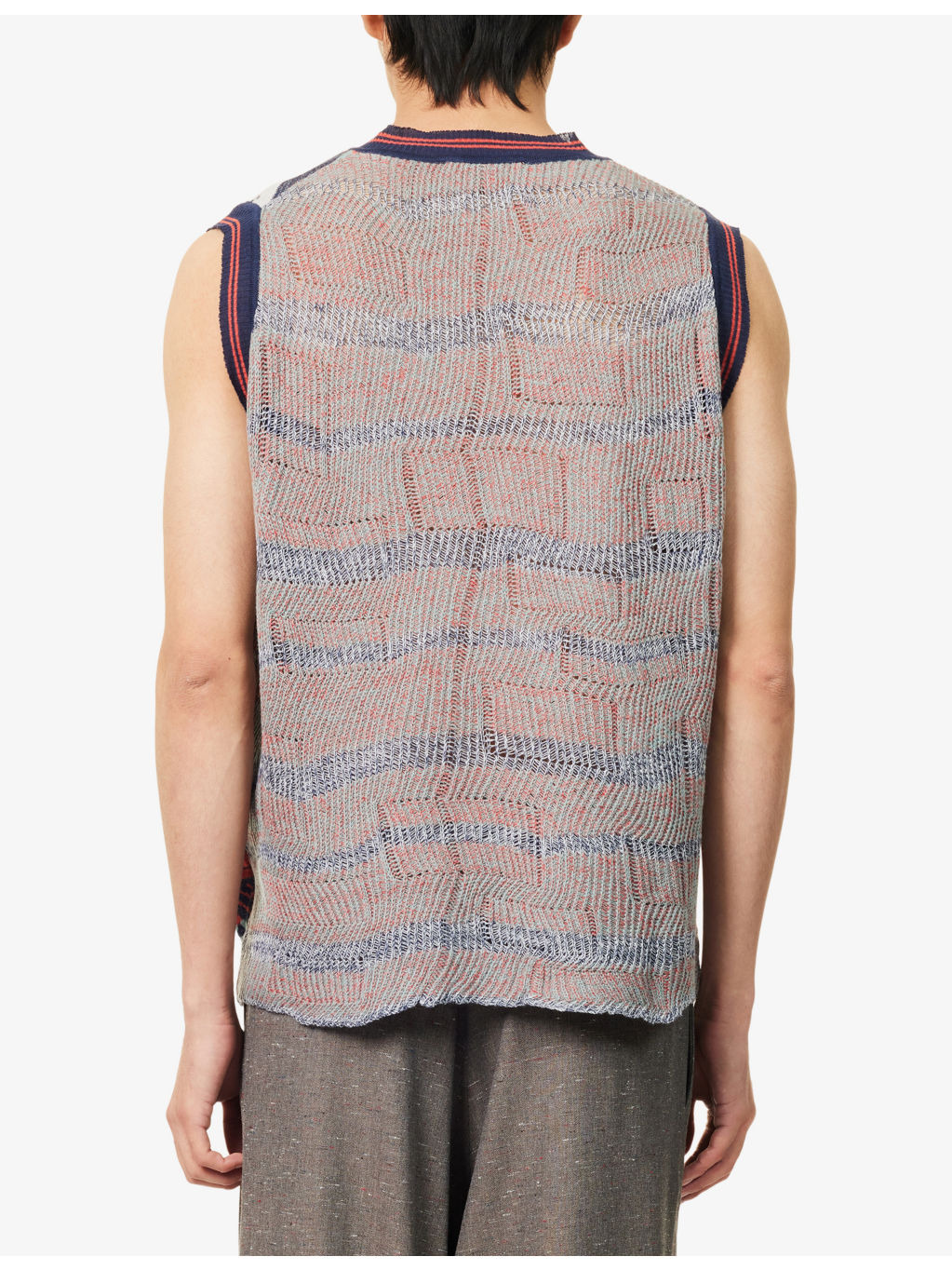 Broken Fair Isle V-Neck Wool, Linen And Cotton Vest - 4