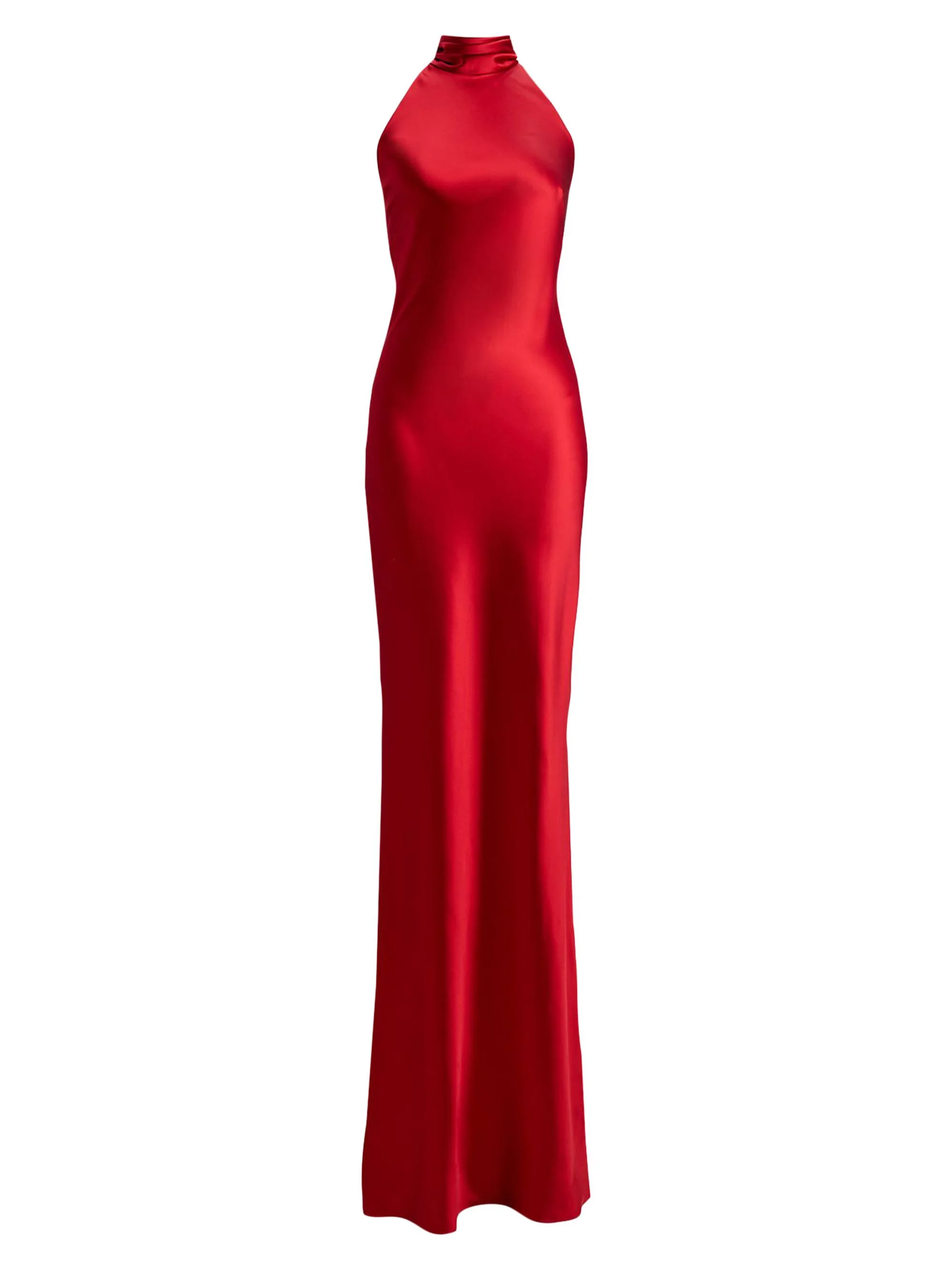 Women's Chilton Stretch-Satin Halter Gown - Bright Red - 1