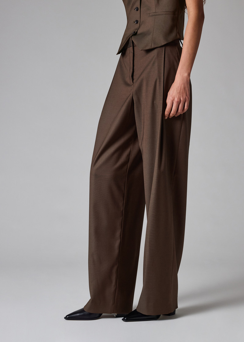Women's Brown Tonic Wool Wide-Leg Trousers 3