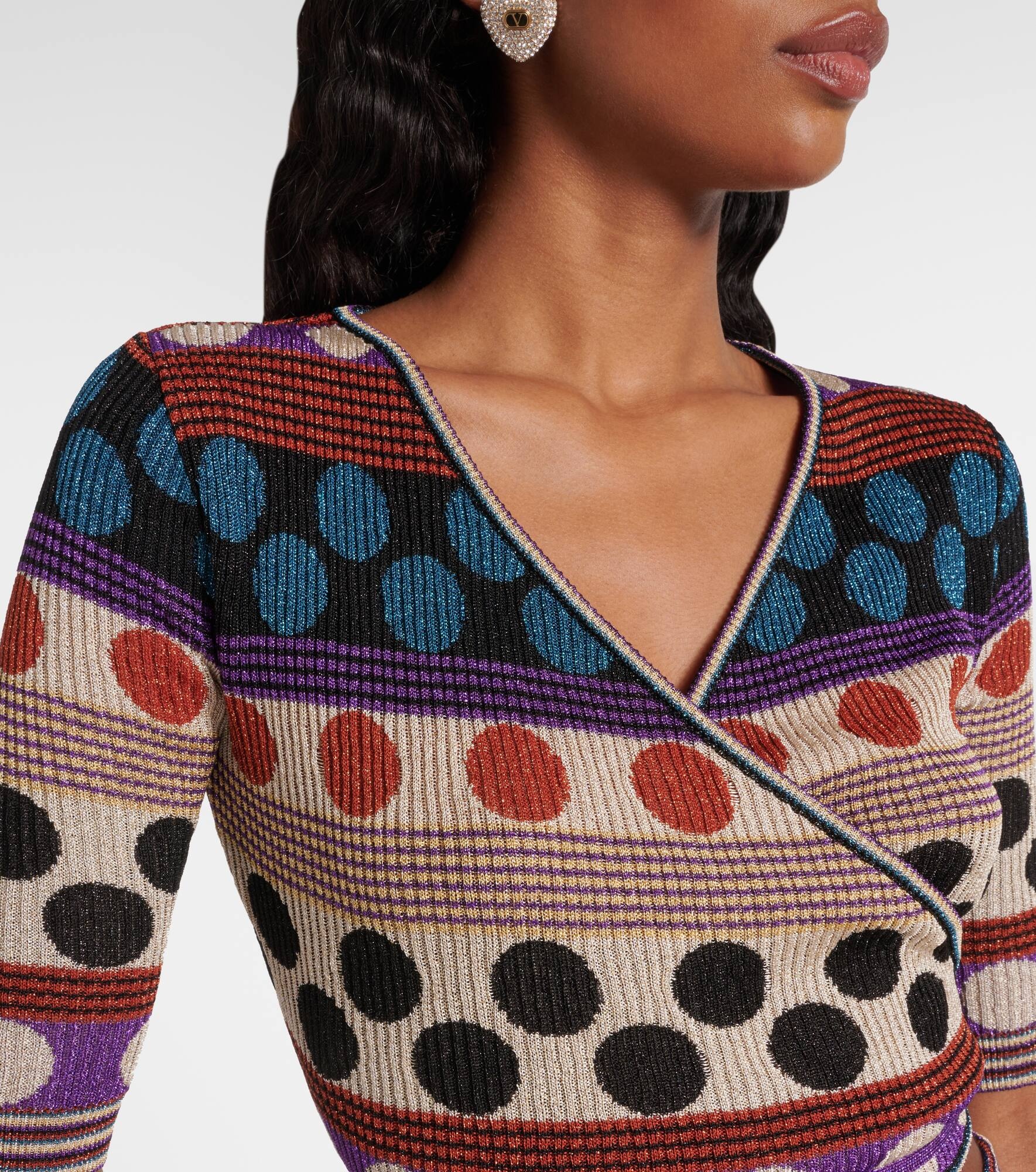 Polka-dot jacquard lamé wrap top - 4