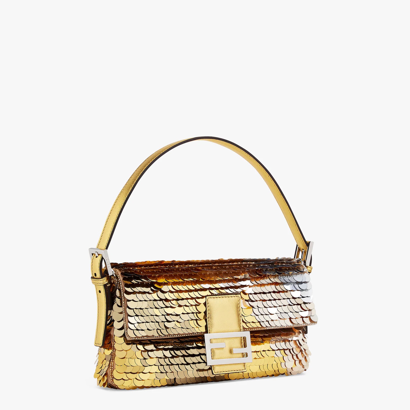 Medium 1997 Baguette bag with all-over metallic sequin embroidery in shades of gold creating a diago - 2