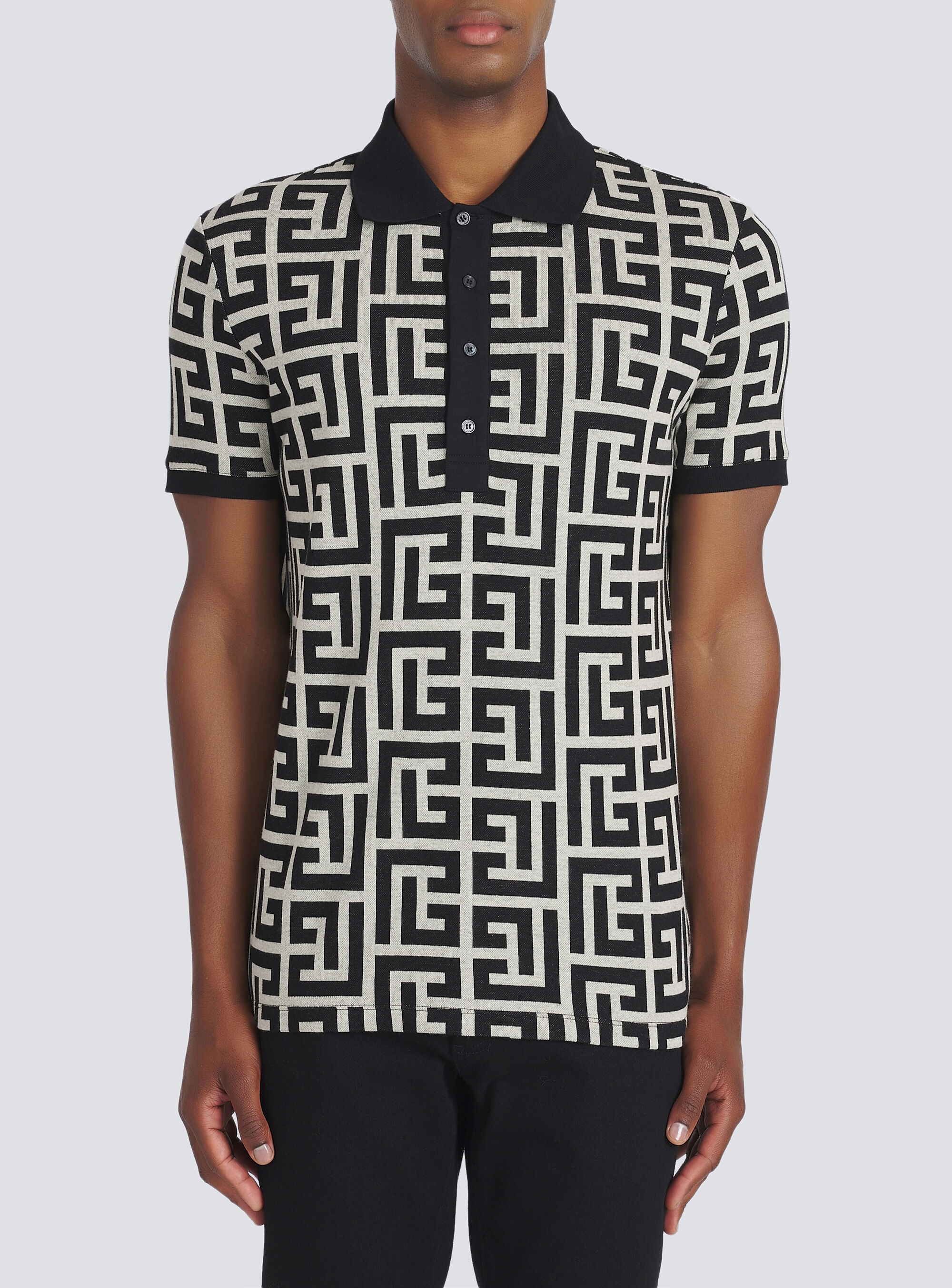 Cotton polo with maxi Balmain monogram - 6