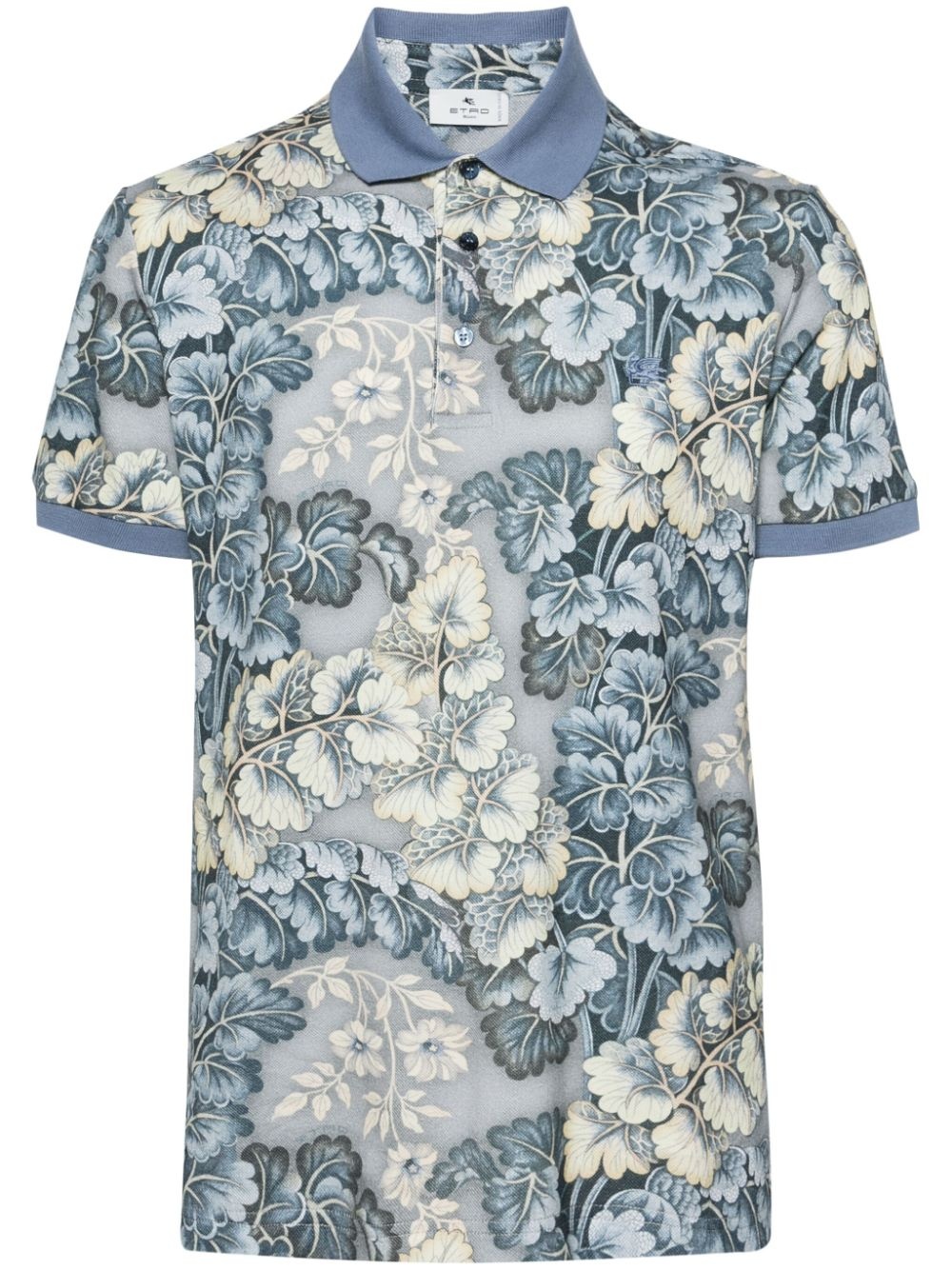 Pegaso-embroidered botanical-print polo shirt - 1