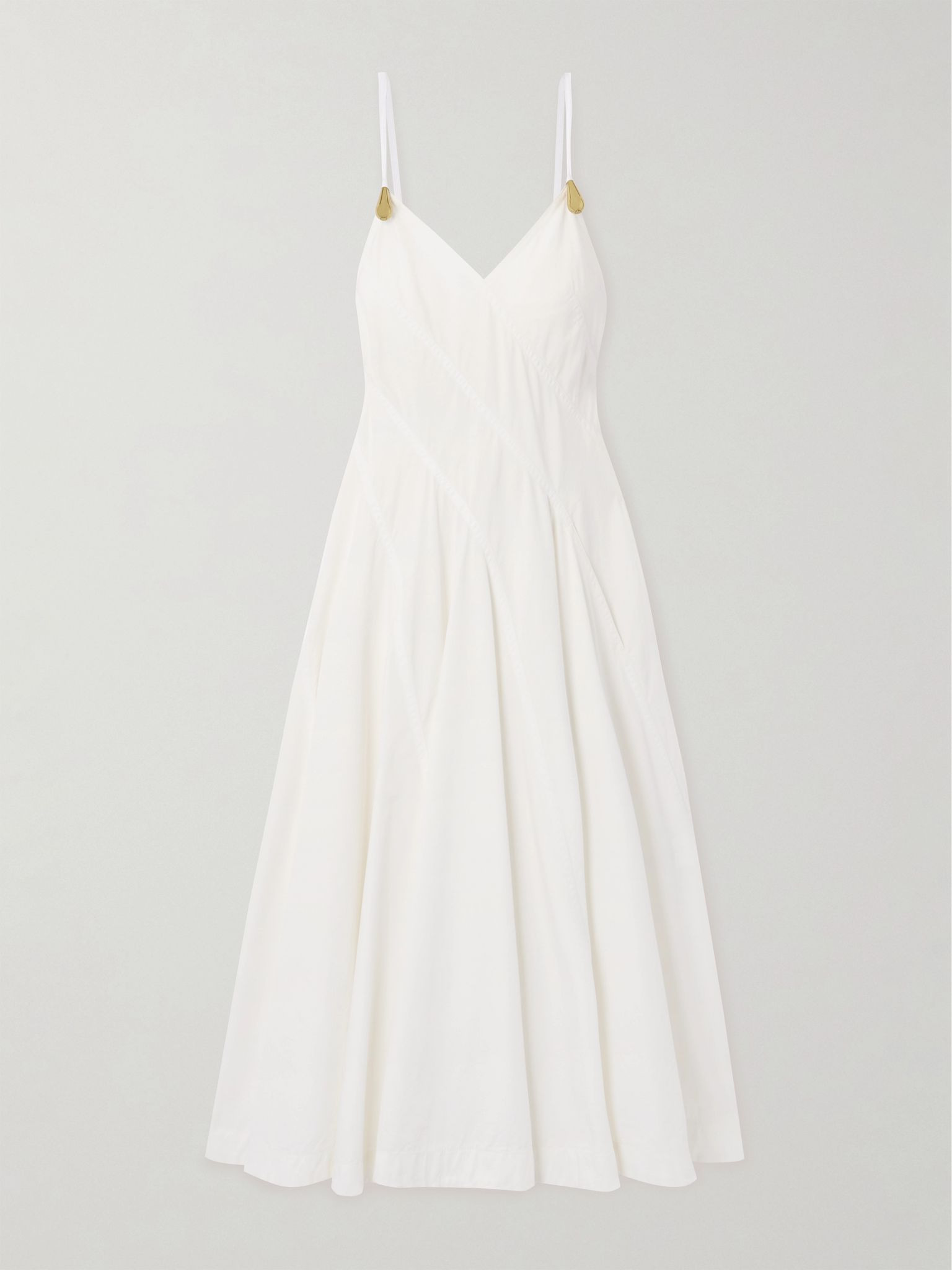 Embellished pleated cotton-blend poplin midi dress Off-white - 1