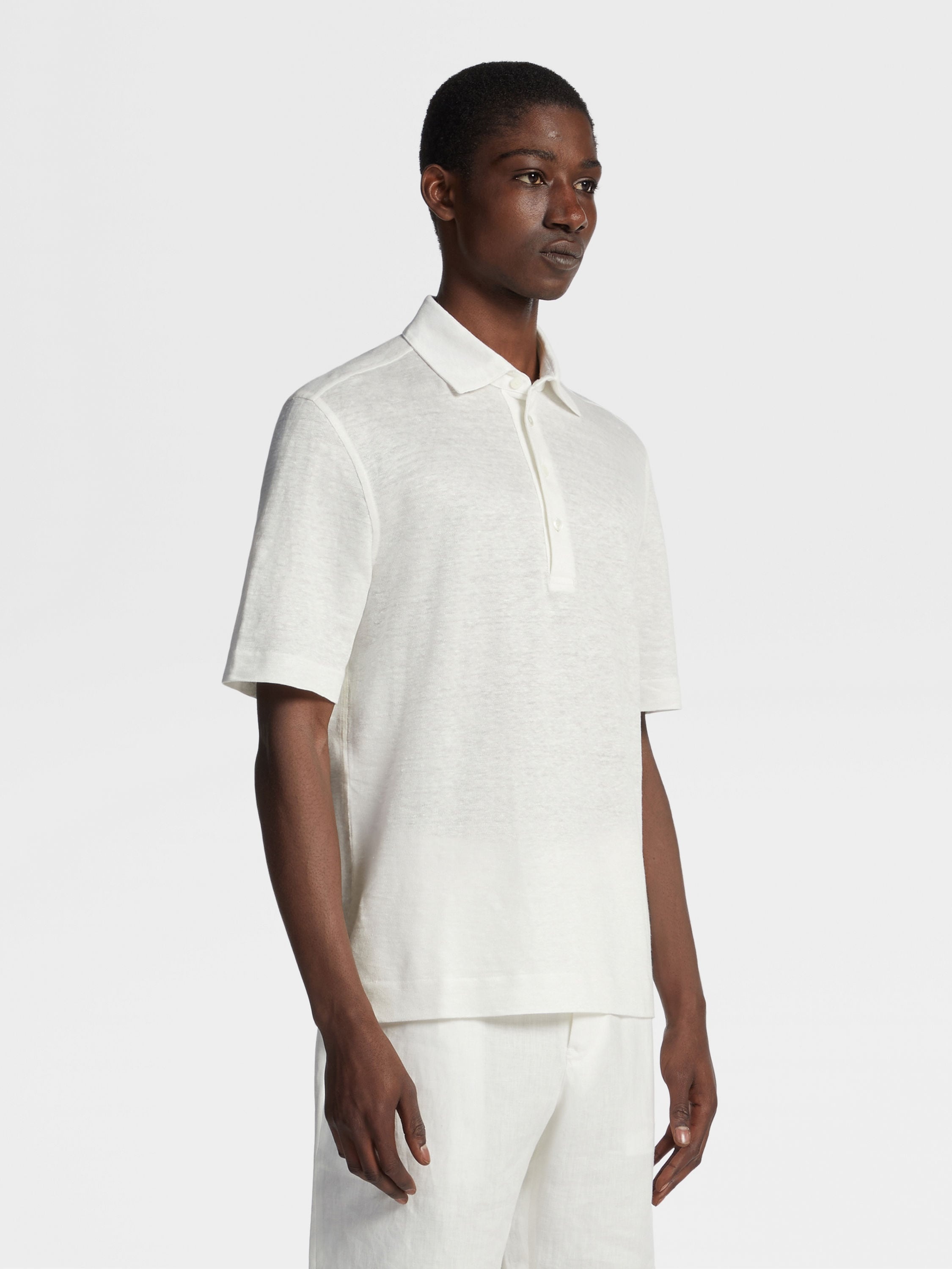 WHITE LINEN POLO SHIRT - 2