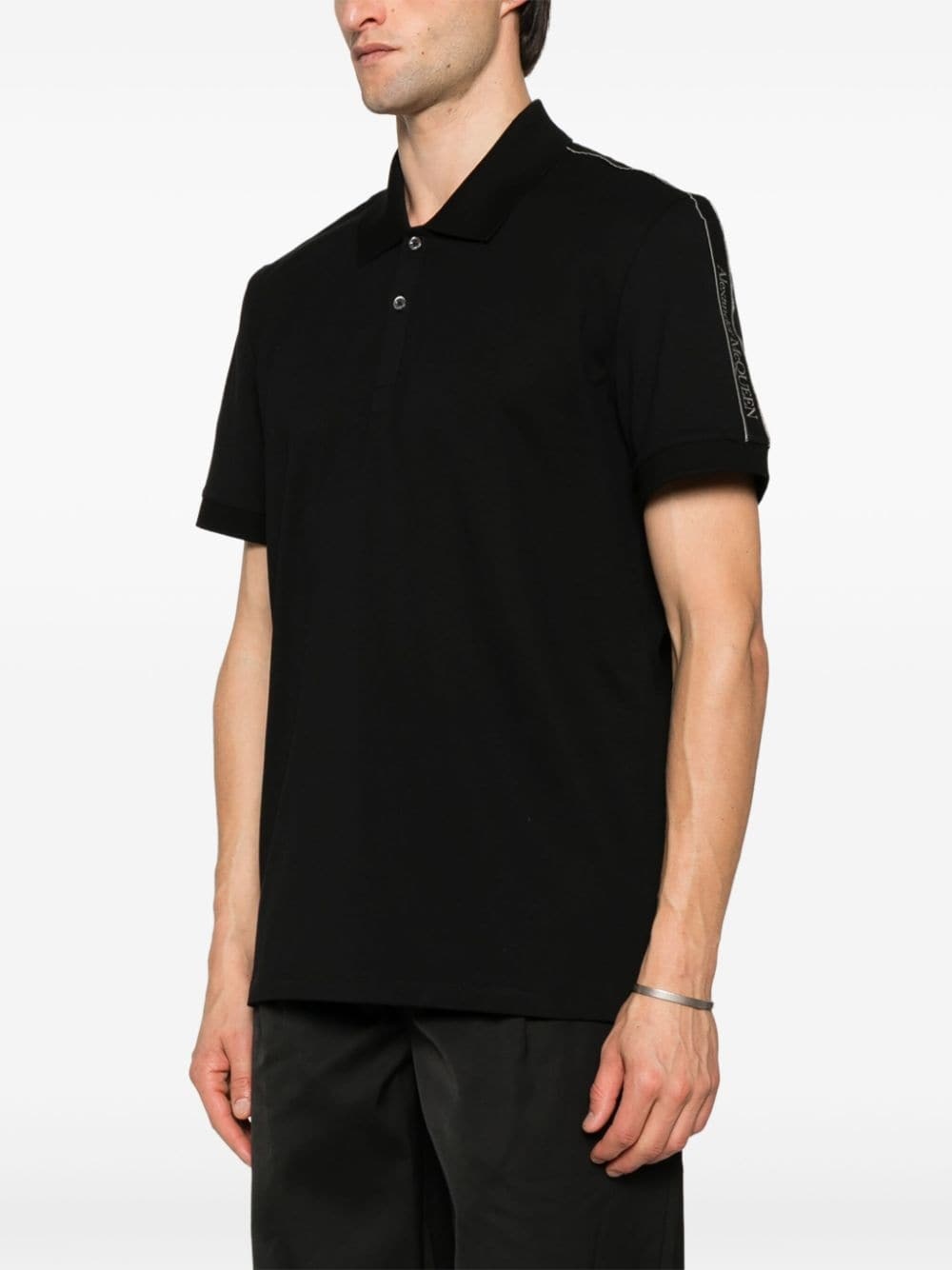 logo-tape cotton polo shirt - 3