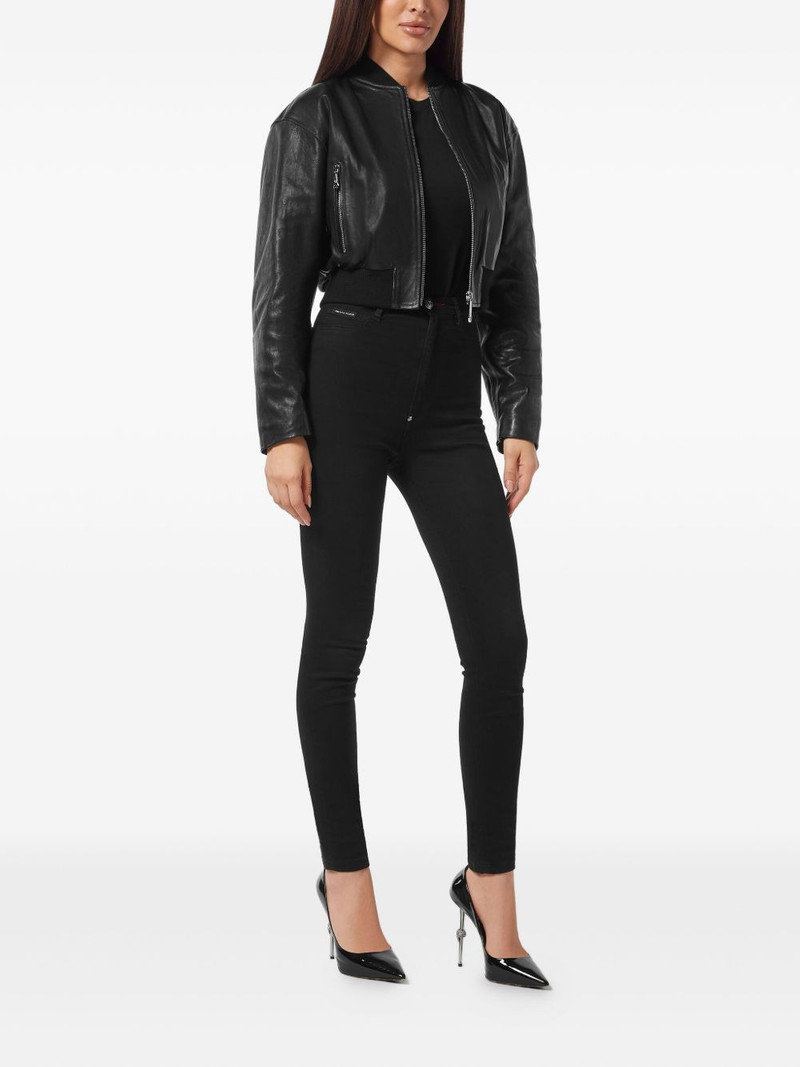 PHILIPP PLEIN cropped leather bomber jacket outlook