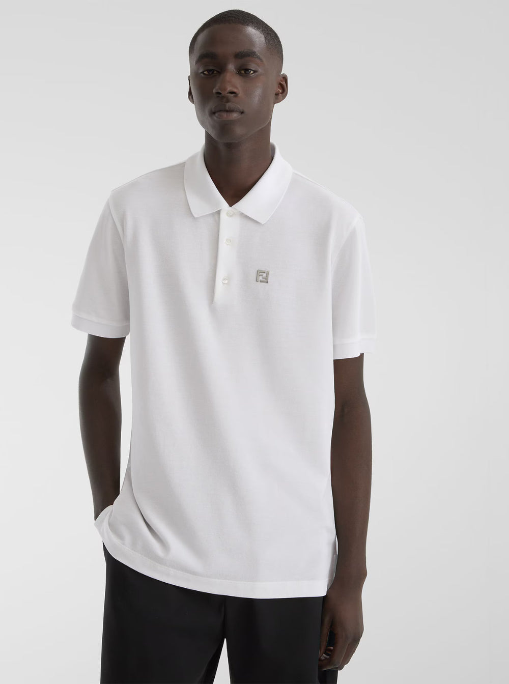 Fendi Men White Polo Shirt With Classic Collar And Metallic Ff Plaque On The Front In Cotton Woman - 4