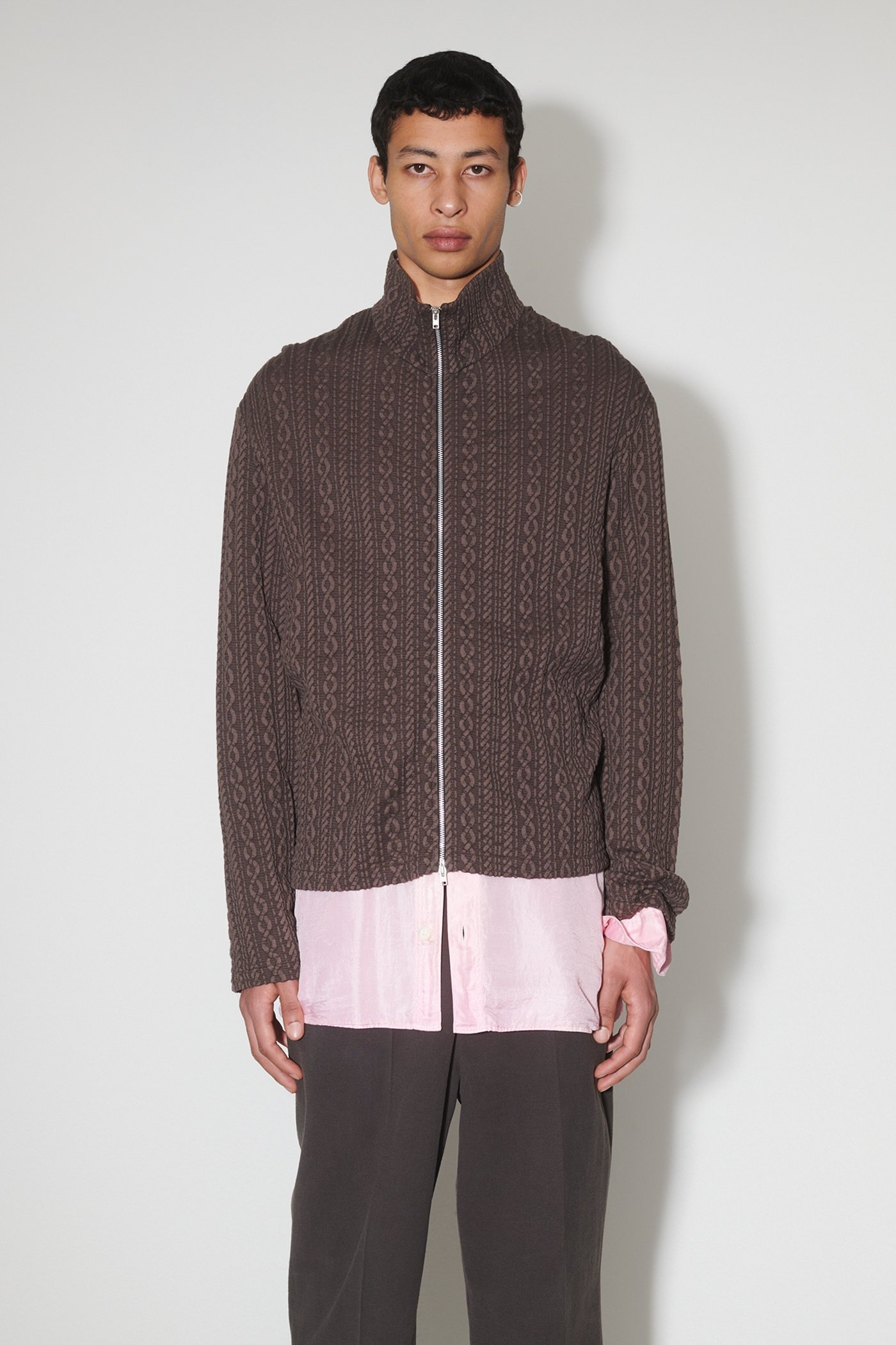Shrunken Fullzip Polo Indulgent Choco Cable Jacquard - 6