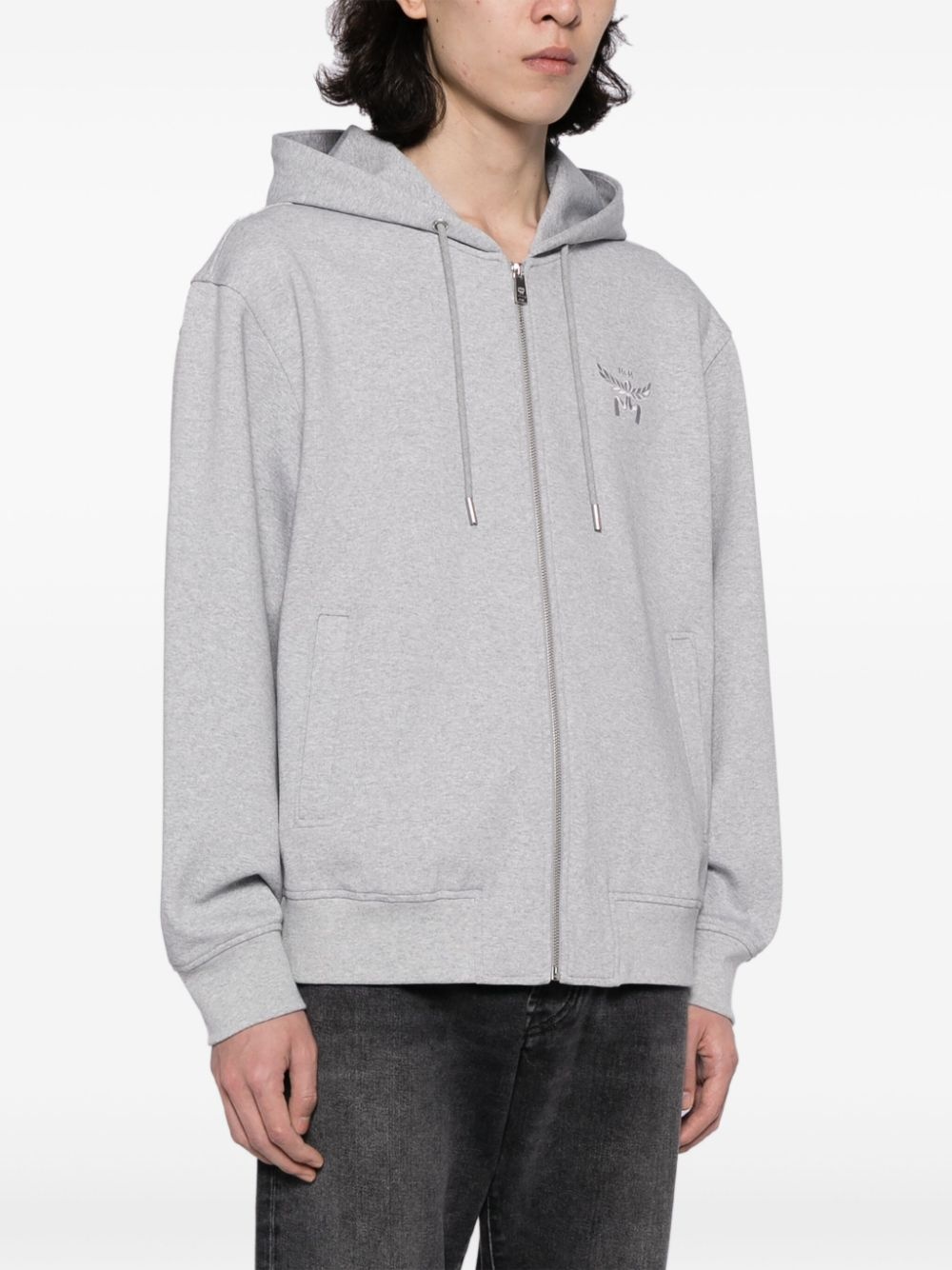logo-embroidered zip-up hoodie - 4
