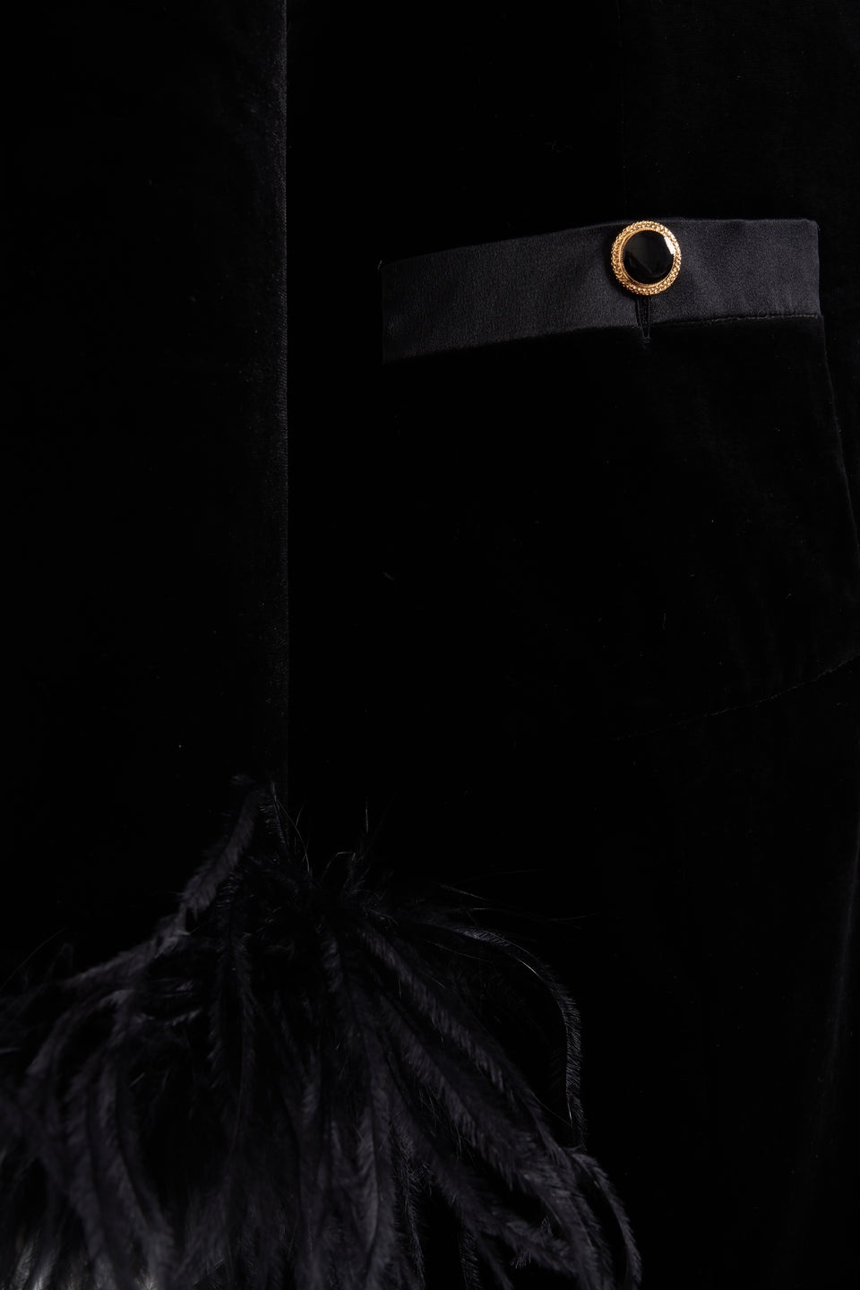 VELVET DRESS WITH FEATHERS AND JWL BUTTONS - 3