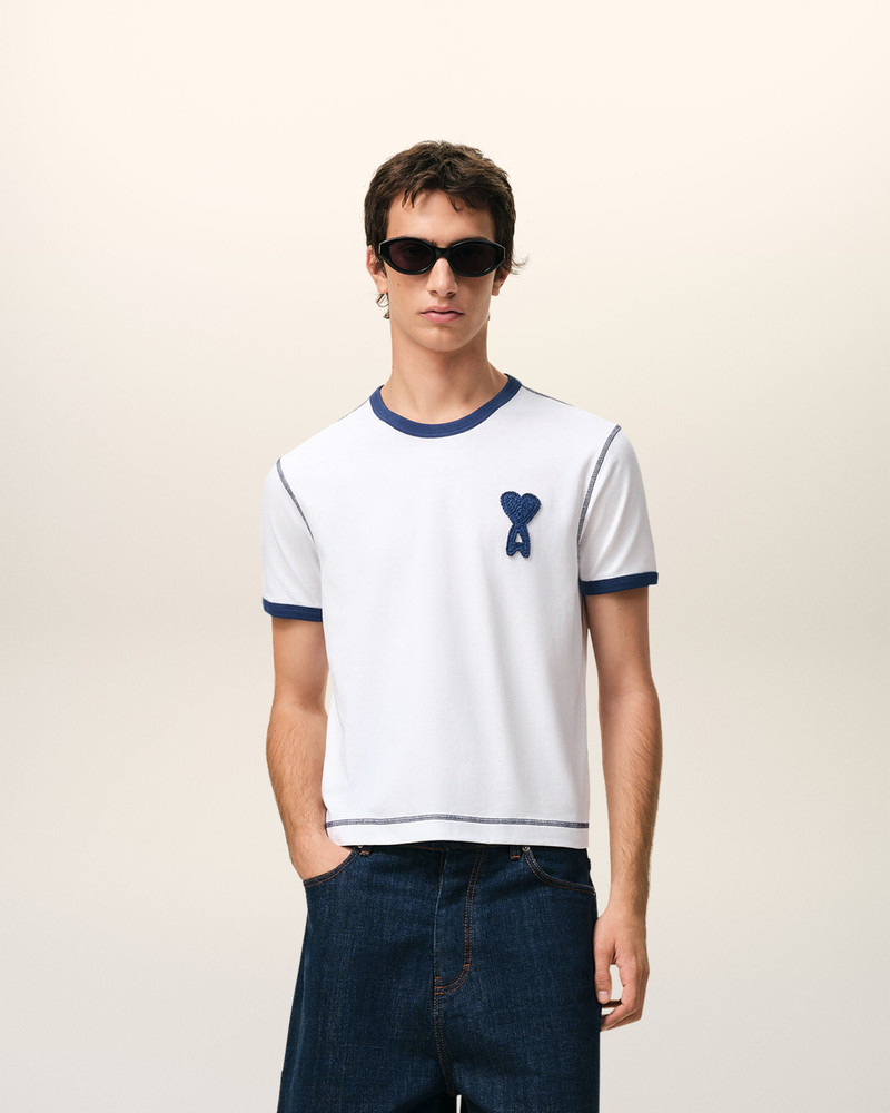 AMI Paris WHITE COTTON AMI DE COEUR KNITTED PATCH T-SHIRT outlook