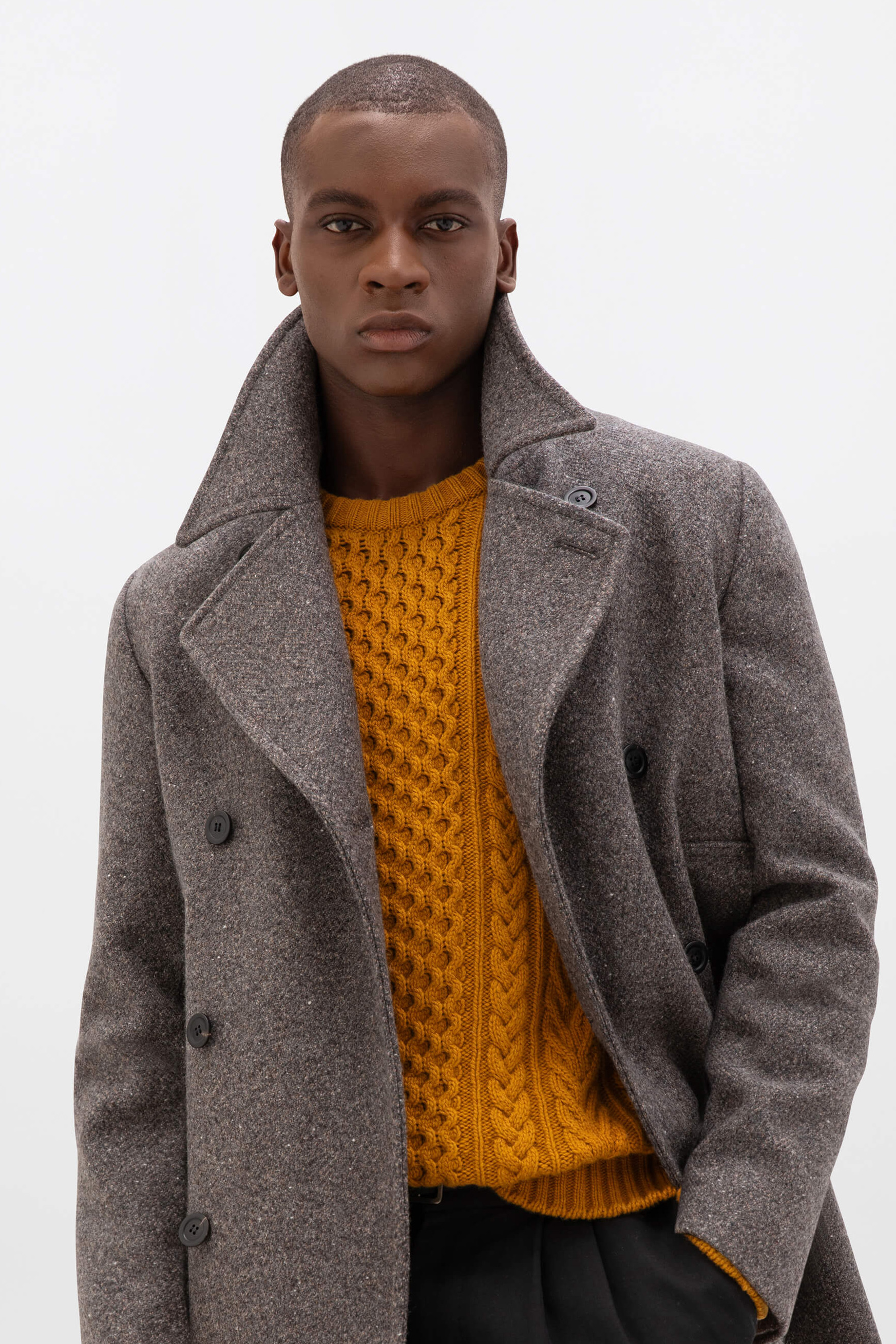Charcoal Herringbone Pea Coat - 5