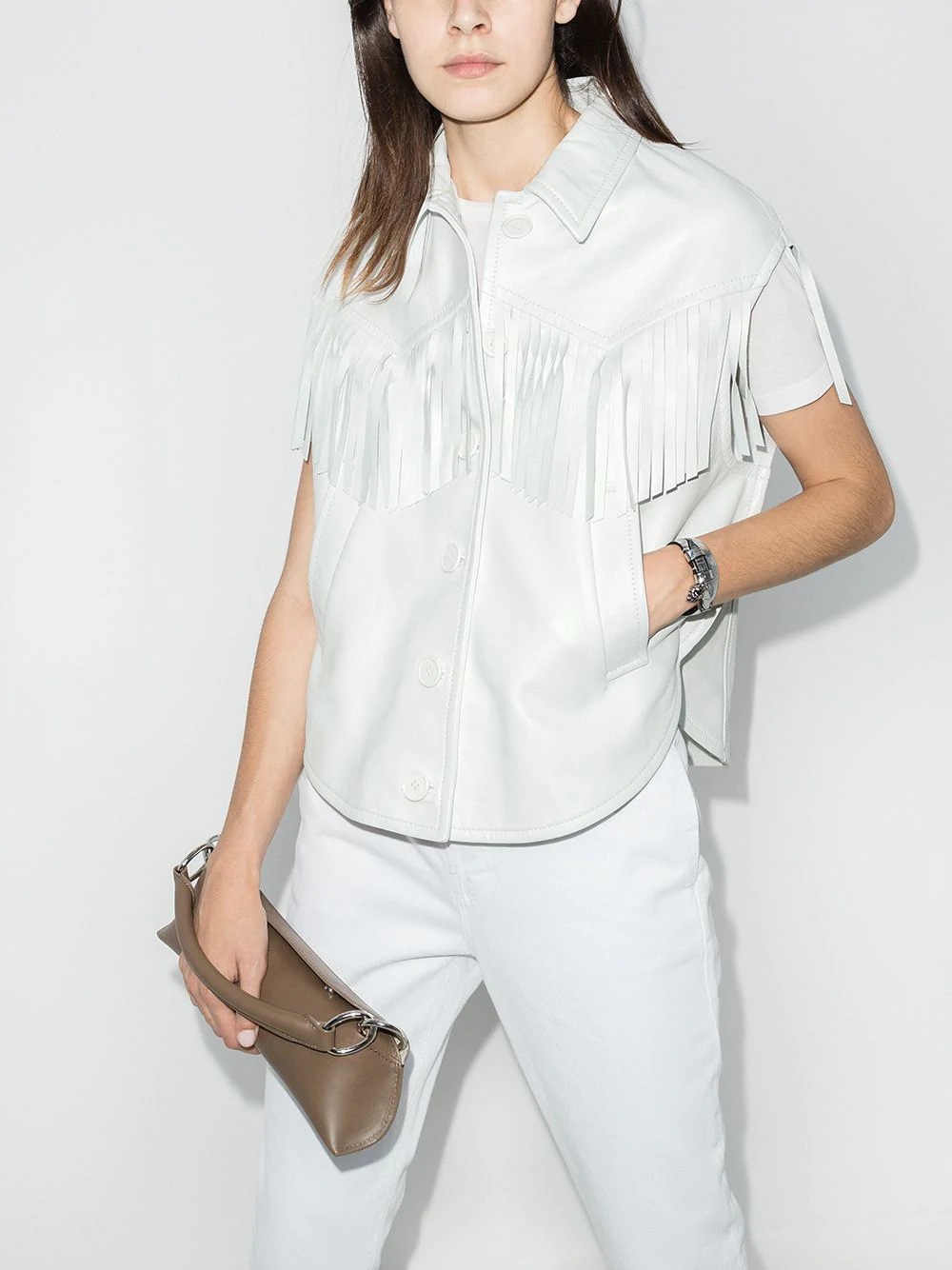 fringe-trim short-sleeve jacket - 2