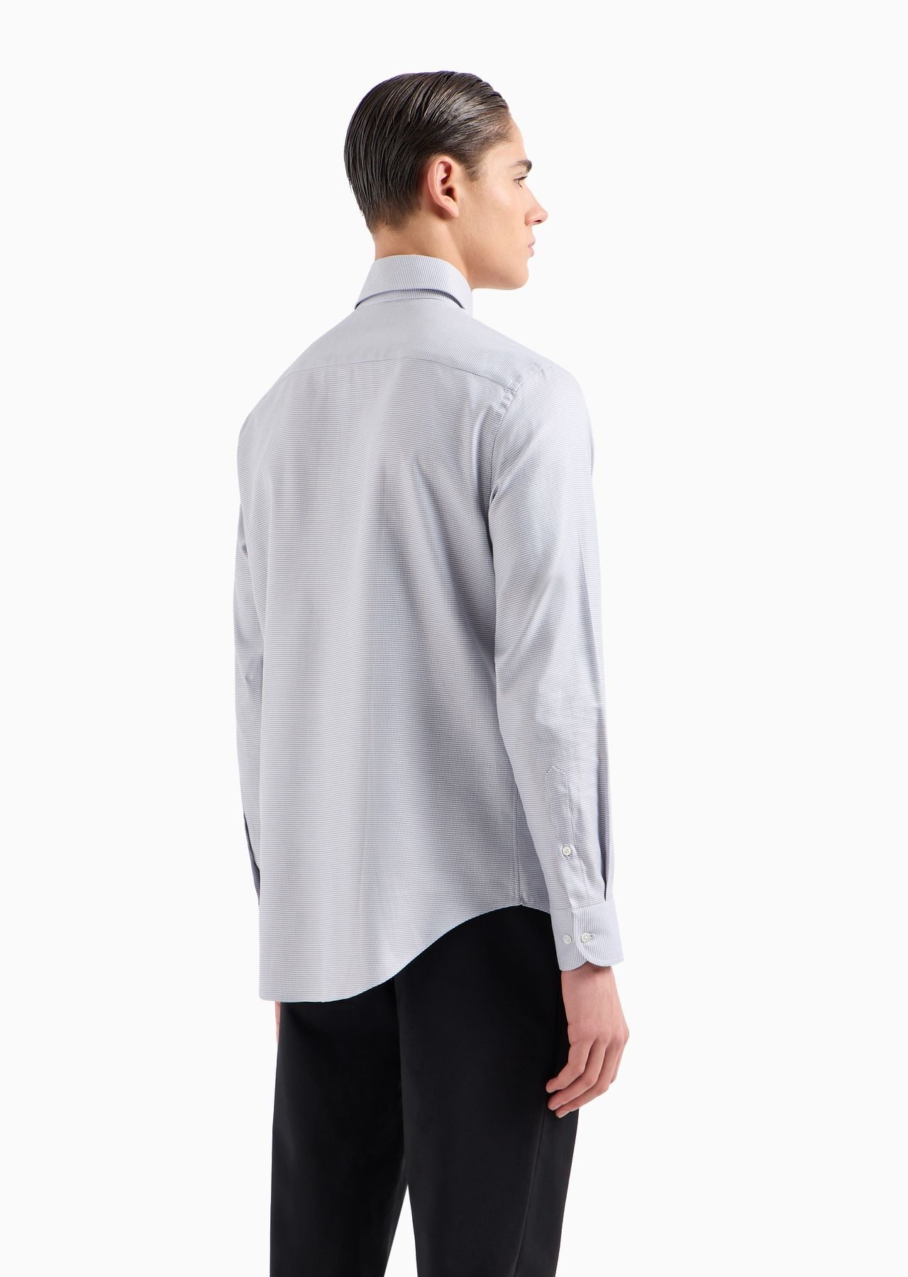 Textured cotton shirt with micro houndstooth motif - 3