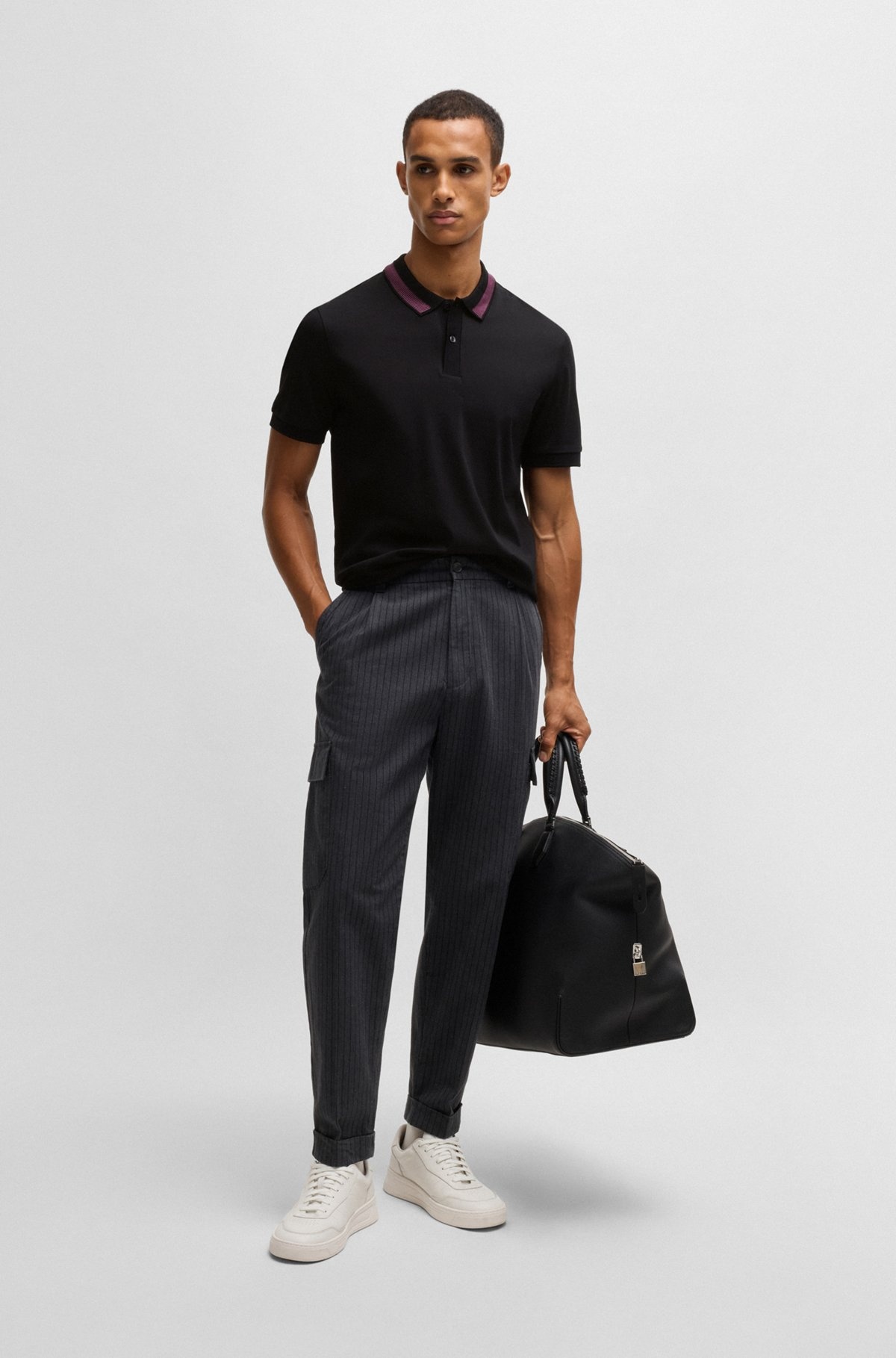 MERCERIZED-COTTON SLIM-FIT POLO SHIRT WITH COLLAR STRIPE - 4