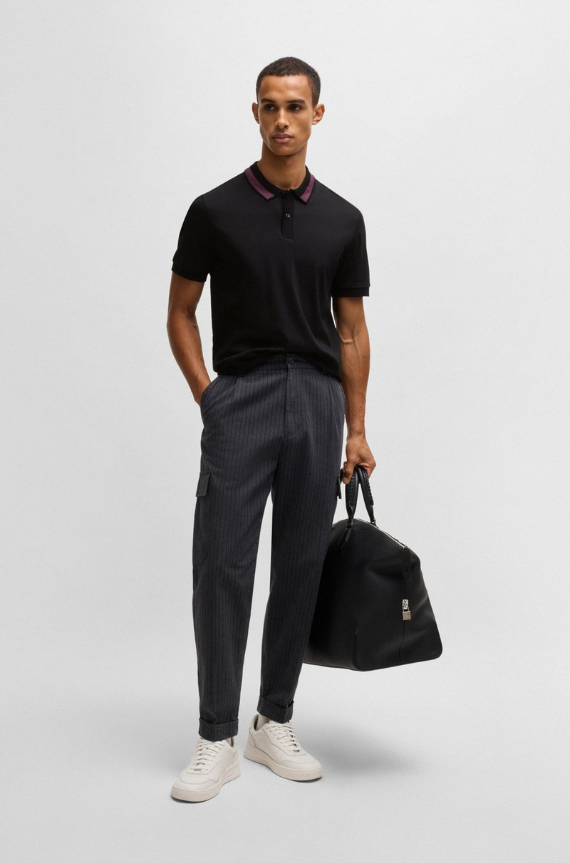 BOSS MERCERIZED-COTTON SLIM-FIT POLO SHIRT WITH COLLAR STRIPE outlook