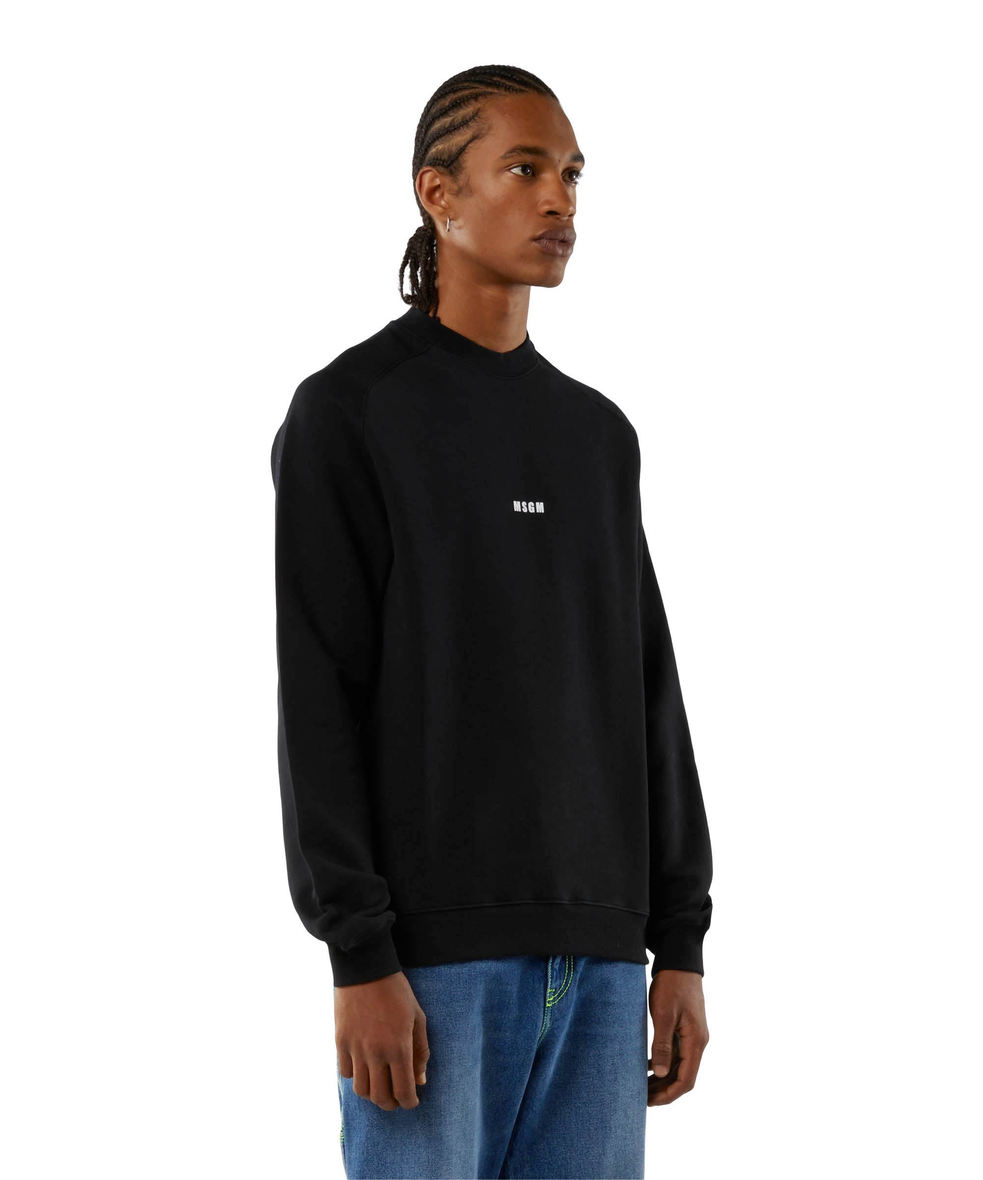 Crew neck cotton sweatshirt with a micro logo - 4