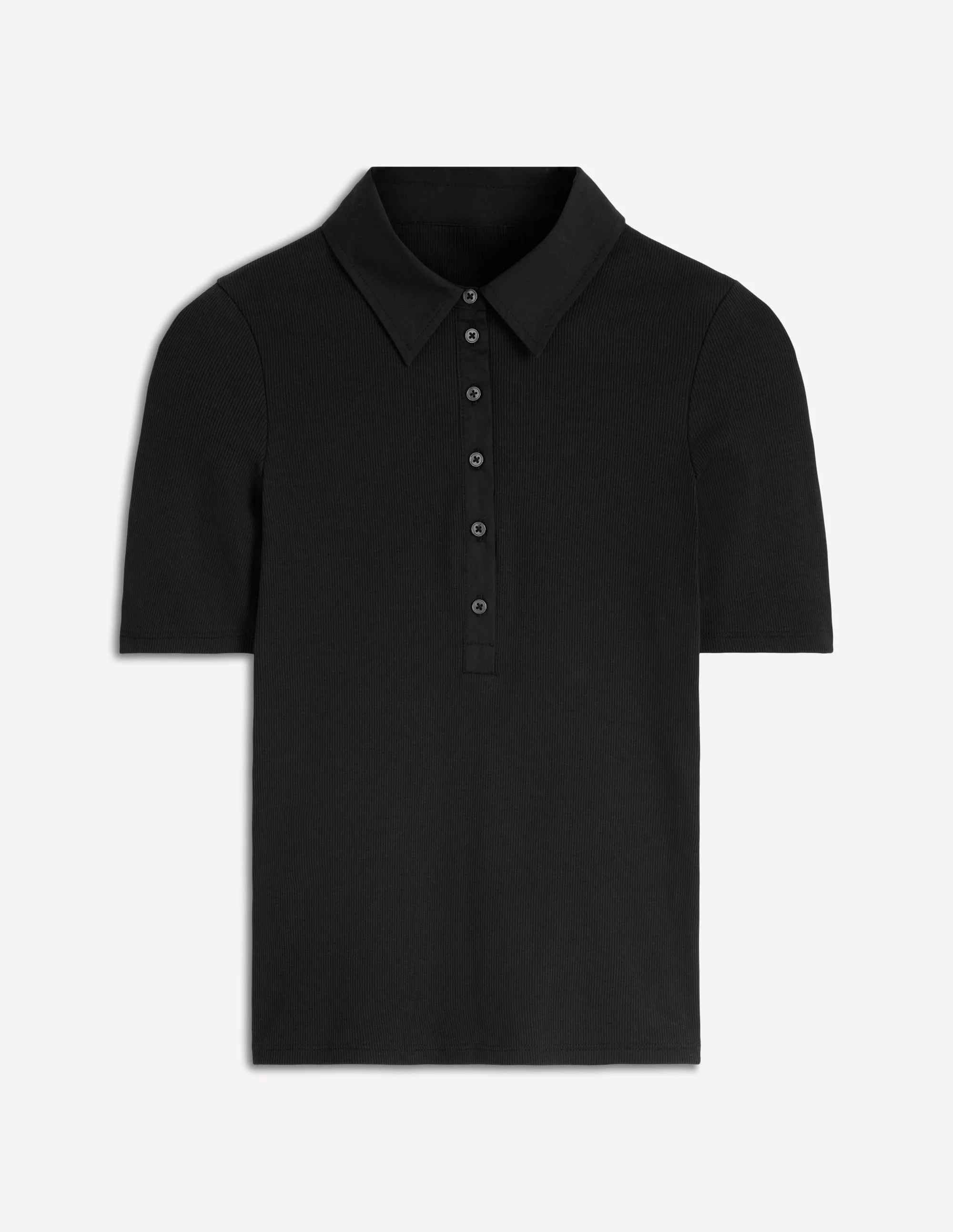 Collared Ribbed Henley Top-Black - 1
