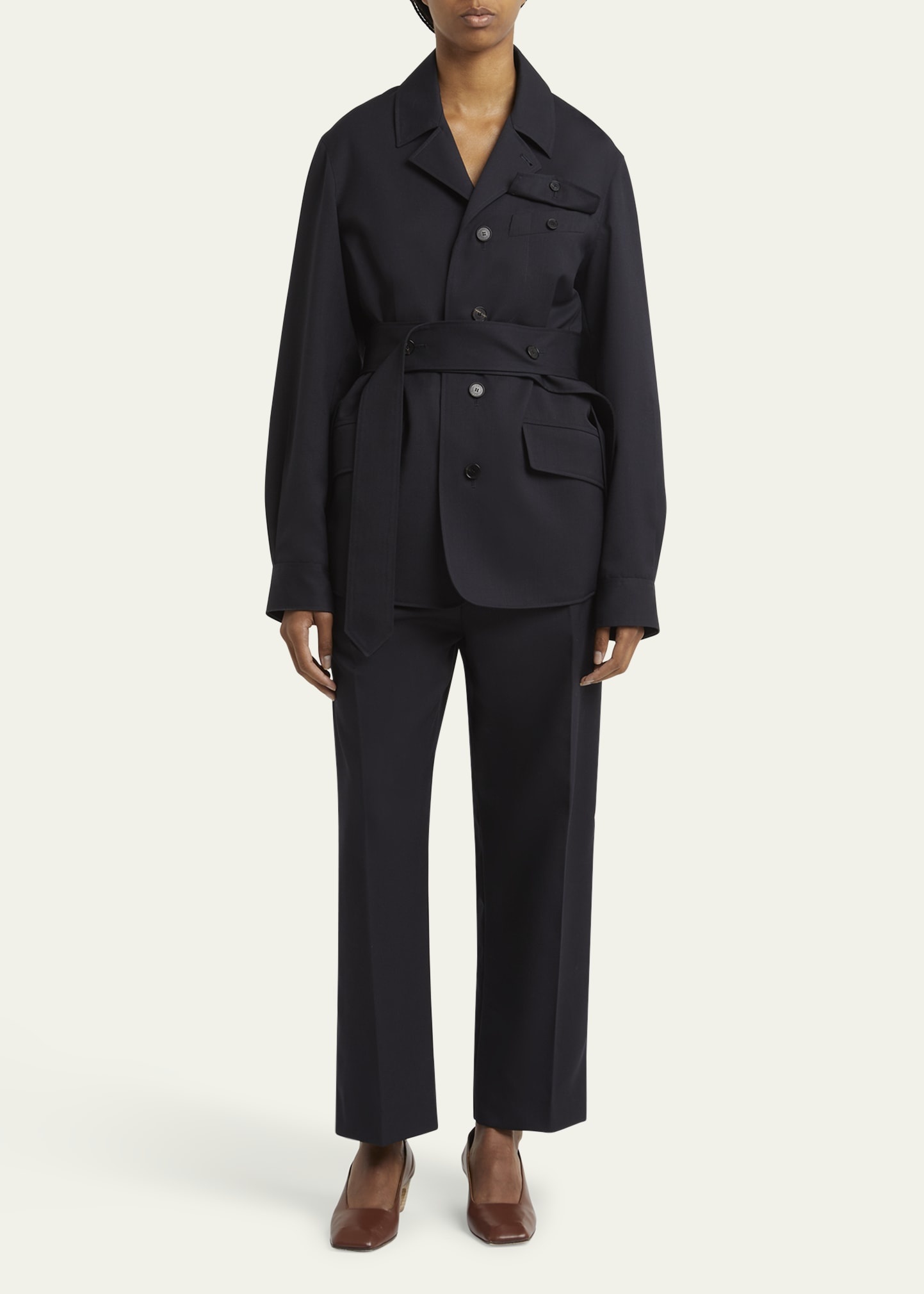 Travel Self-Tie Wool Gabardine Safari Jacket - 2