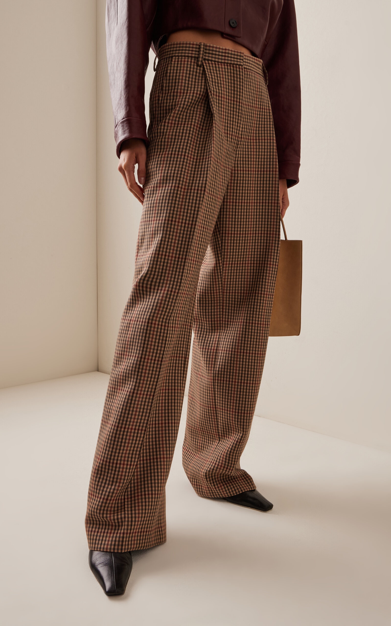 Porter Checked Wool Straight-Leg Pants brown - 3