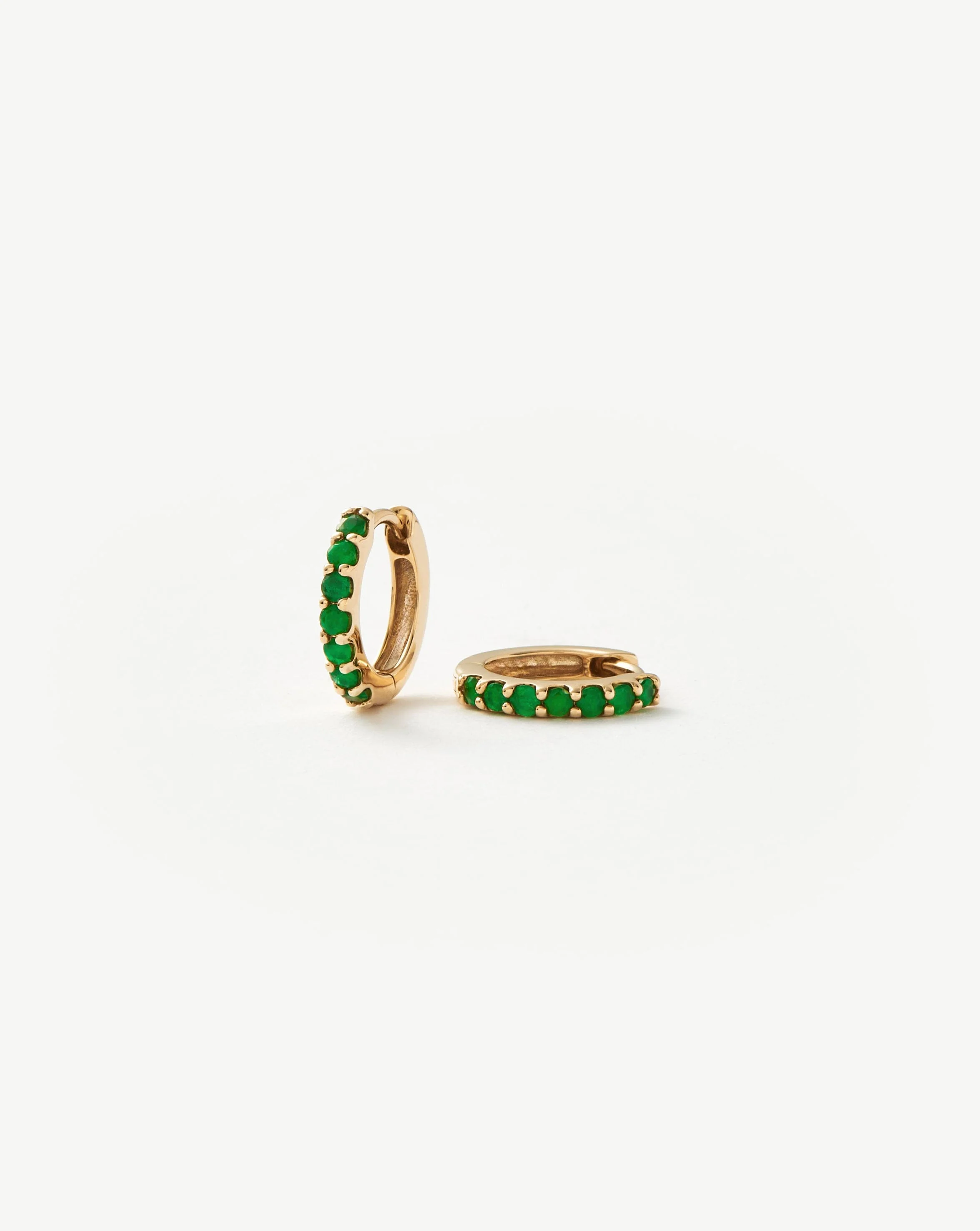 Solid Gold Emerald Huggies - 1