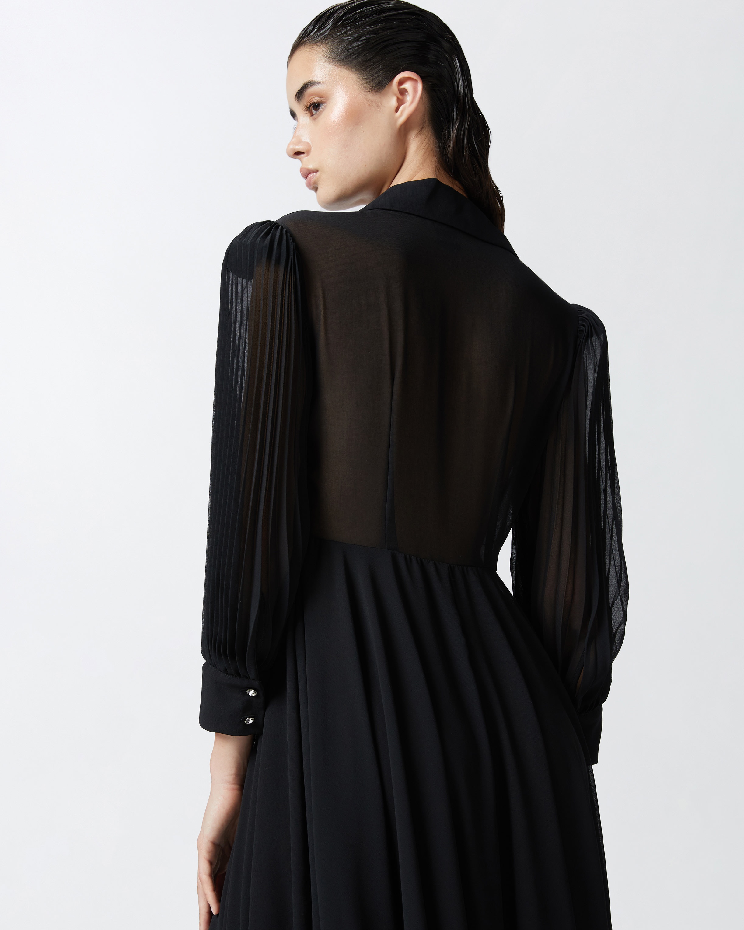 LONG SHIRT DRESS WITH TRANSPARENT BACK - 4