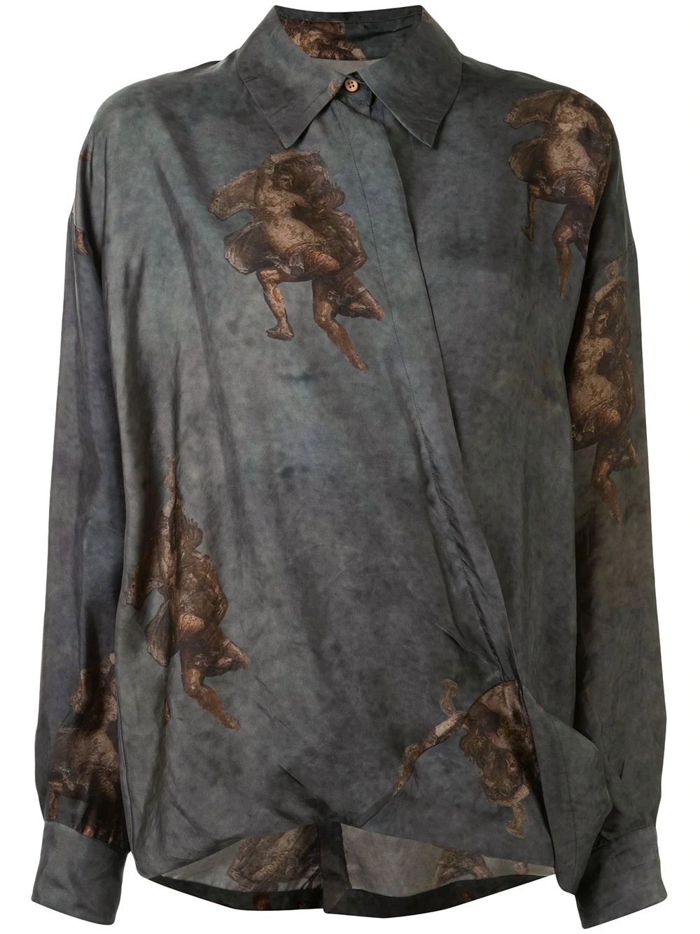 Renaissance print draped shirt - 1