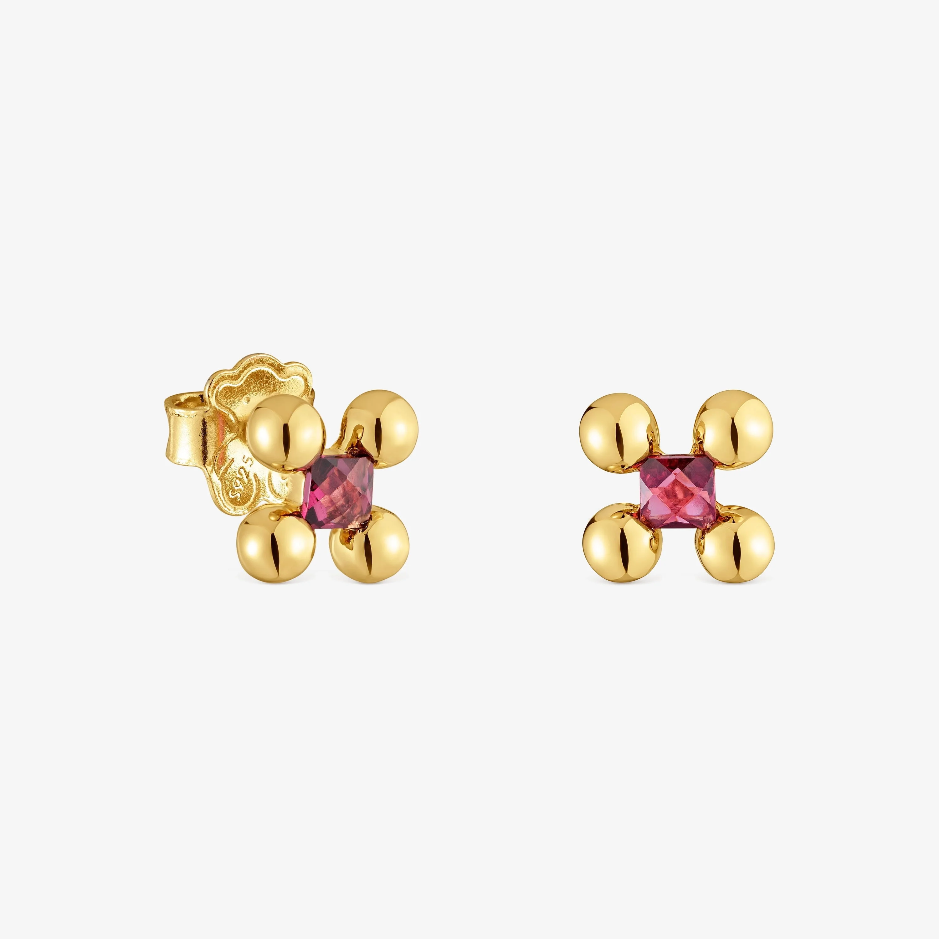 Sugar Party short Earrings with 18K gold vermeil and rhodolite - 1