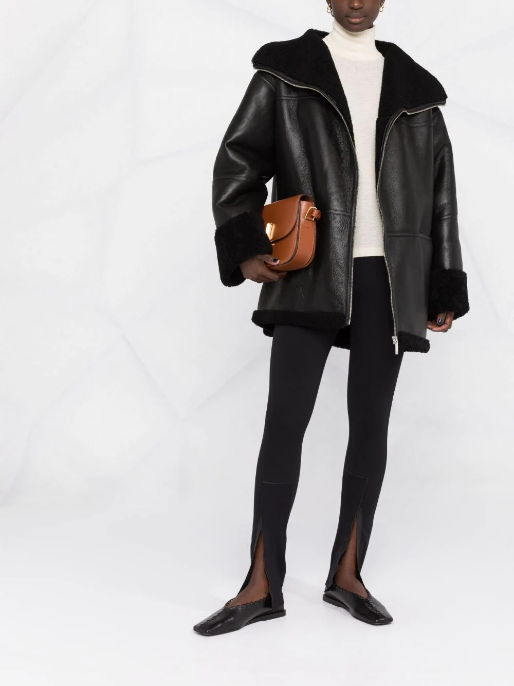 oversized shearling-trim jacket - 2