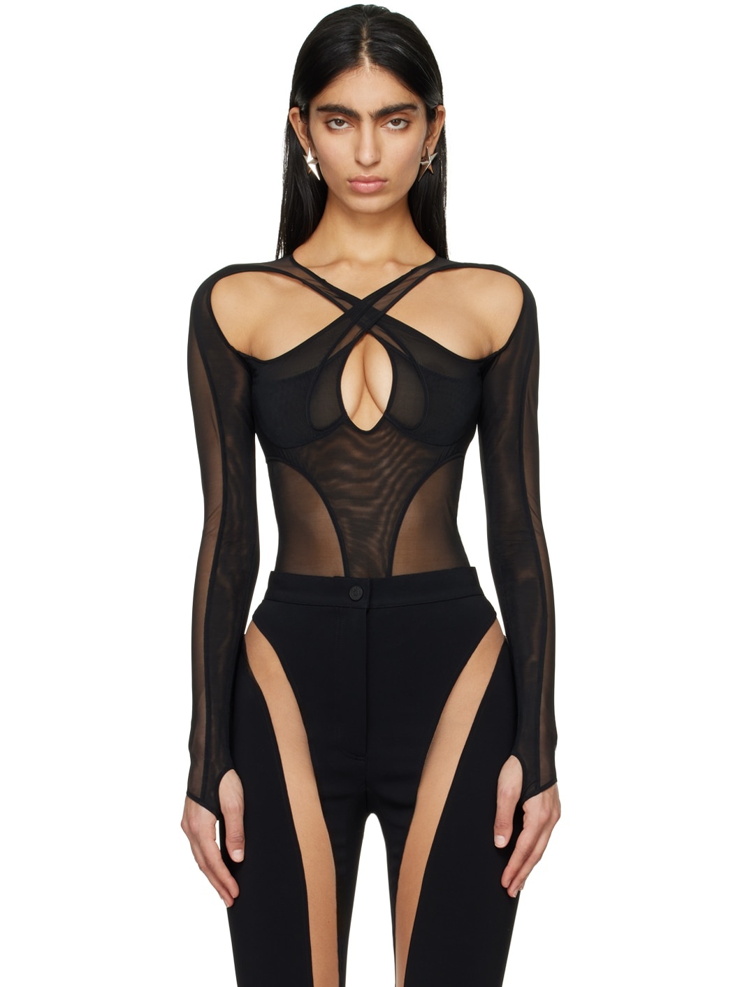Black Criss-Crossed Bodysuit - 1