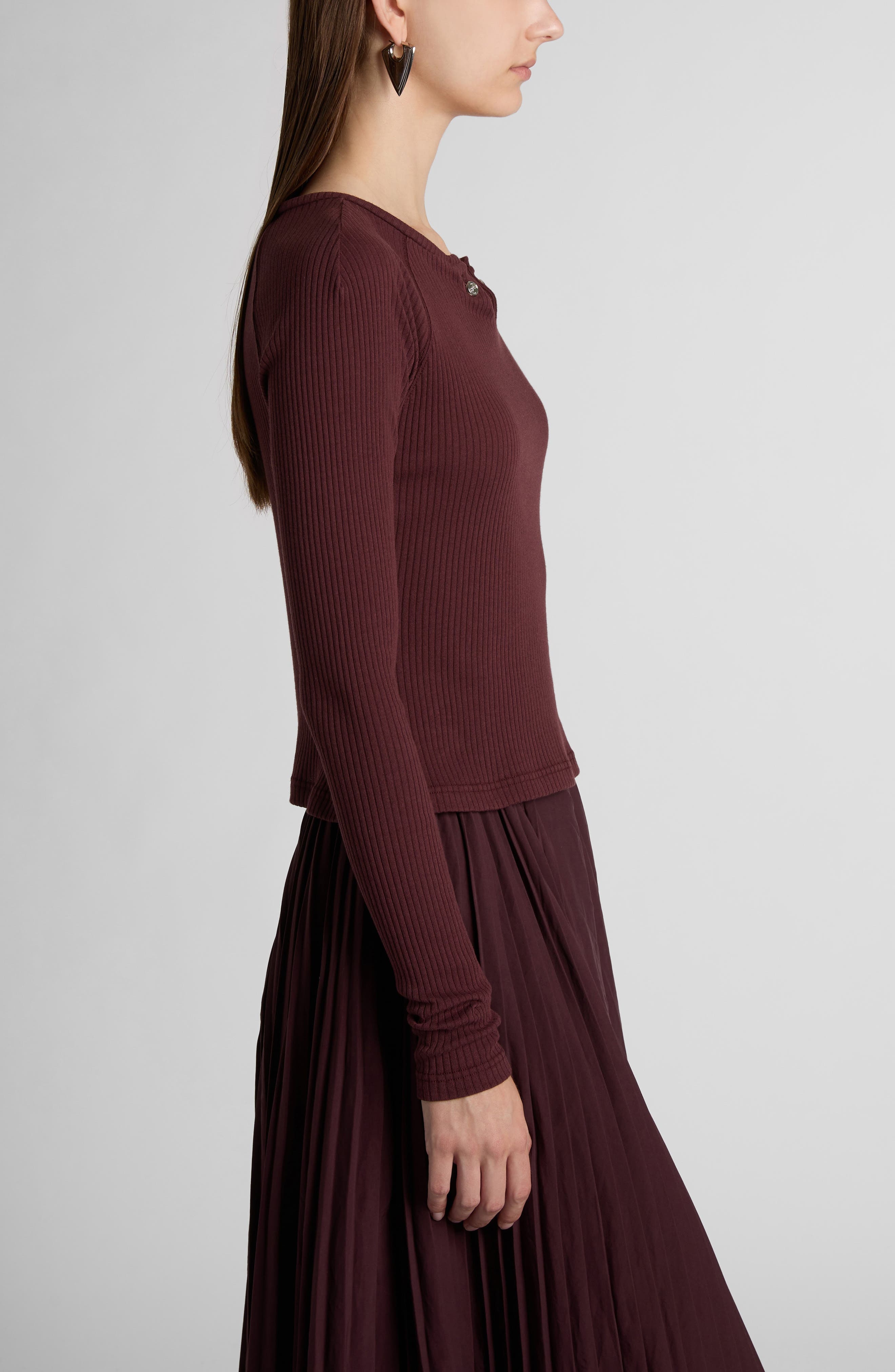 McQueen Rib Long Sleeve Top in Burgundy at Nordstrom - 4
