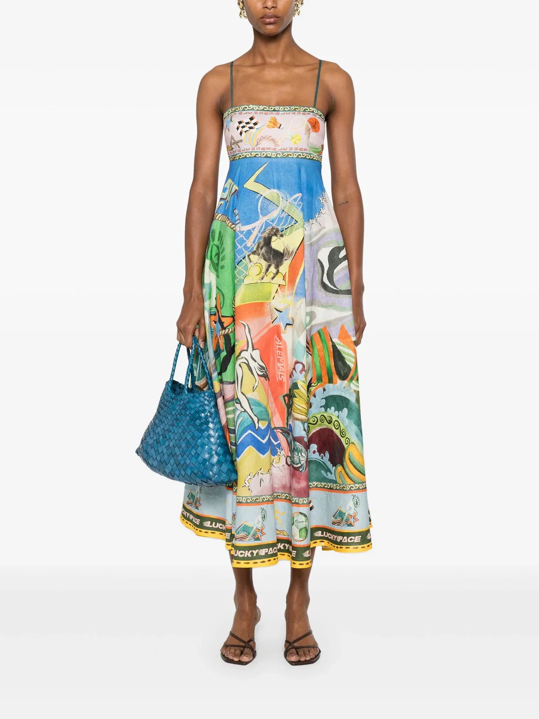 ALÉMAIS Lucky Pace printed shirred linen dress Multi