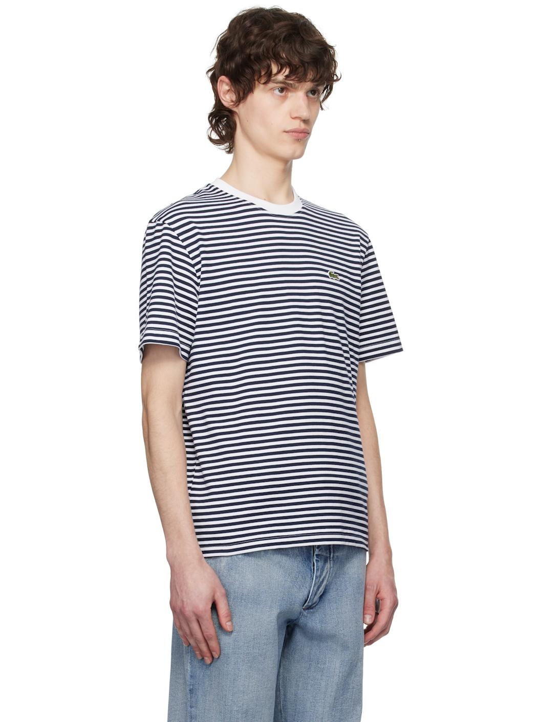 White & Navy Striped Heavy Cotton T-shirt - 2