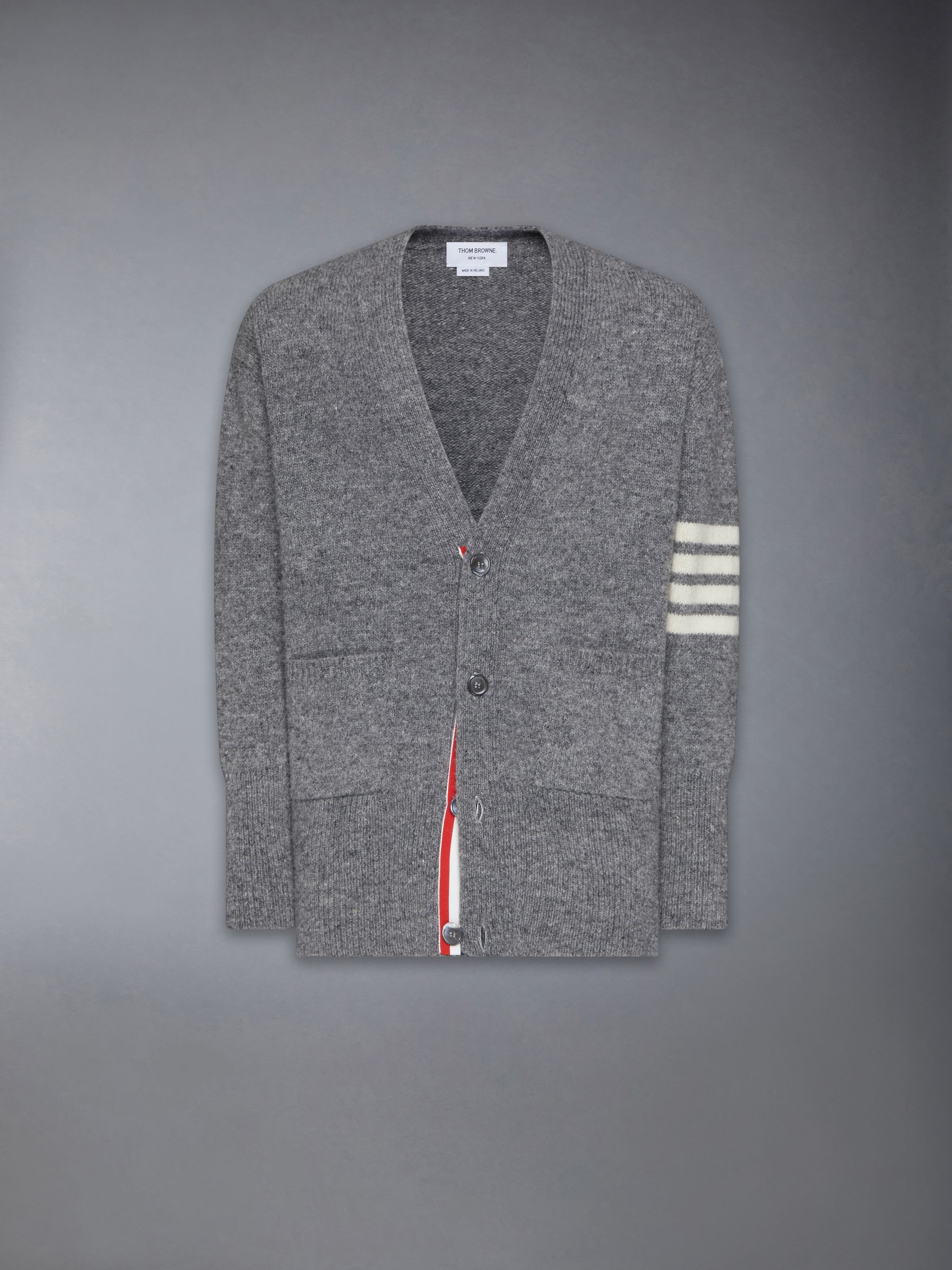 Irish Wool 4-Bar V Neck Cardigan - 6