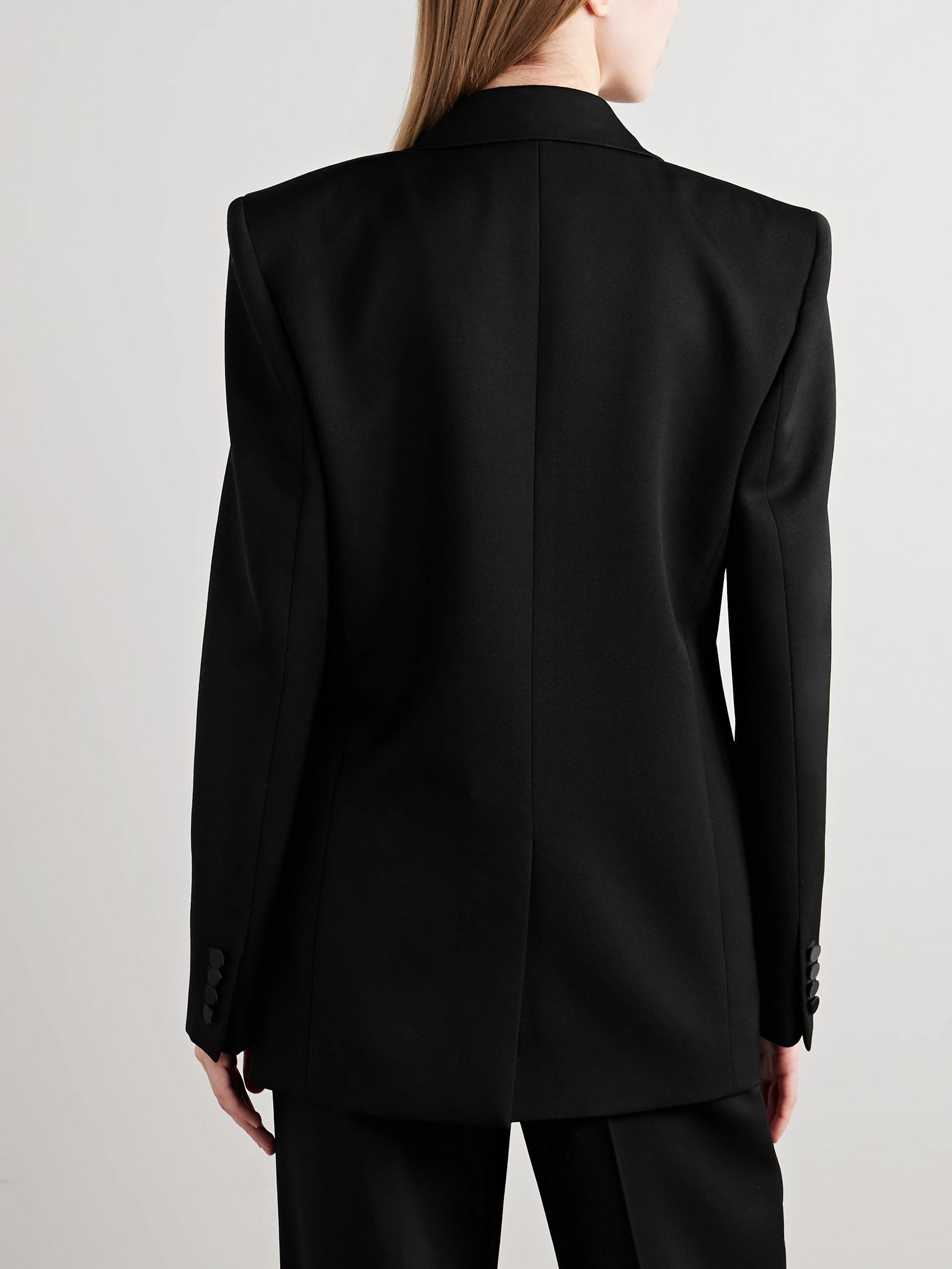 Satin-trimmed wool blazer Black - 4