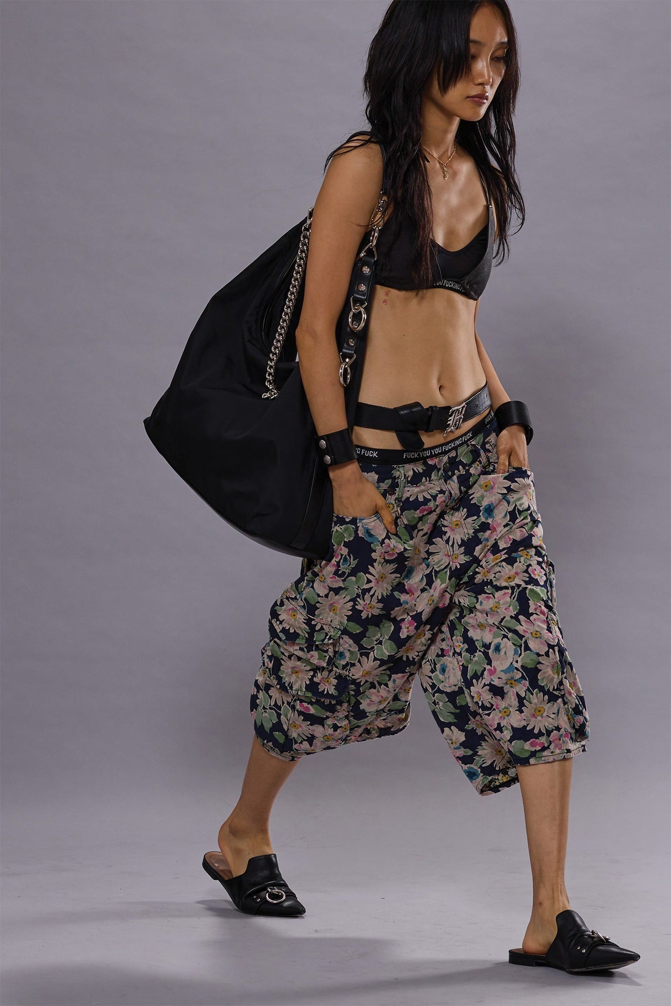 BERMUDA CARGO SHORT - LAYERED BLACK FLORAL - R13 - 1